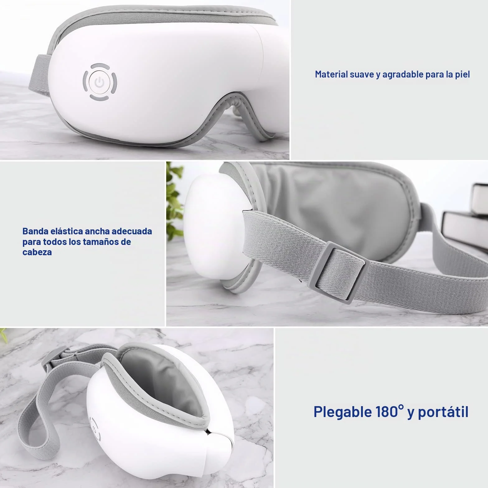 Mafiti Masajeador de ojos con calor compresión de aire Bluetooth recargable aliviar tensión ocular ojeras ojos secos mejorar sueño Blanco