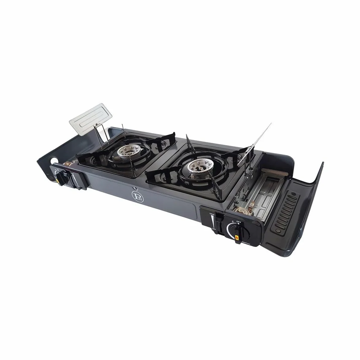 Intec – Hornillo de gas portátil 2 fuegos 3800 W encendido fácil Piezo seguro, cartucho de gas Butano, ideal estufa de camping, furgoneta y cocina exterior