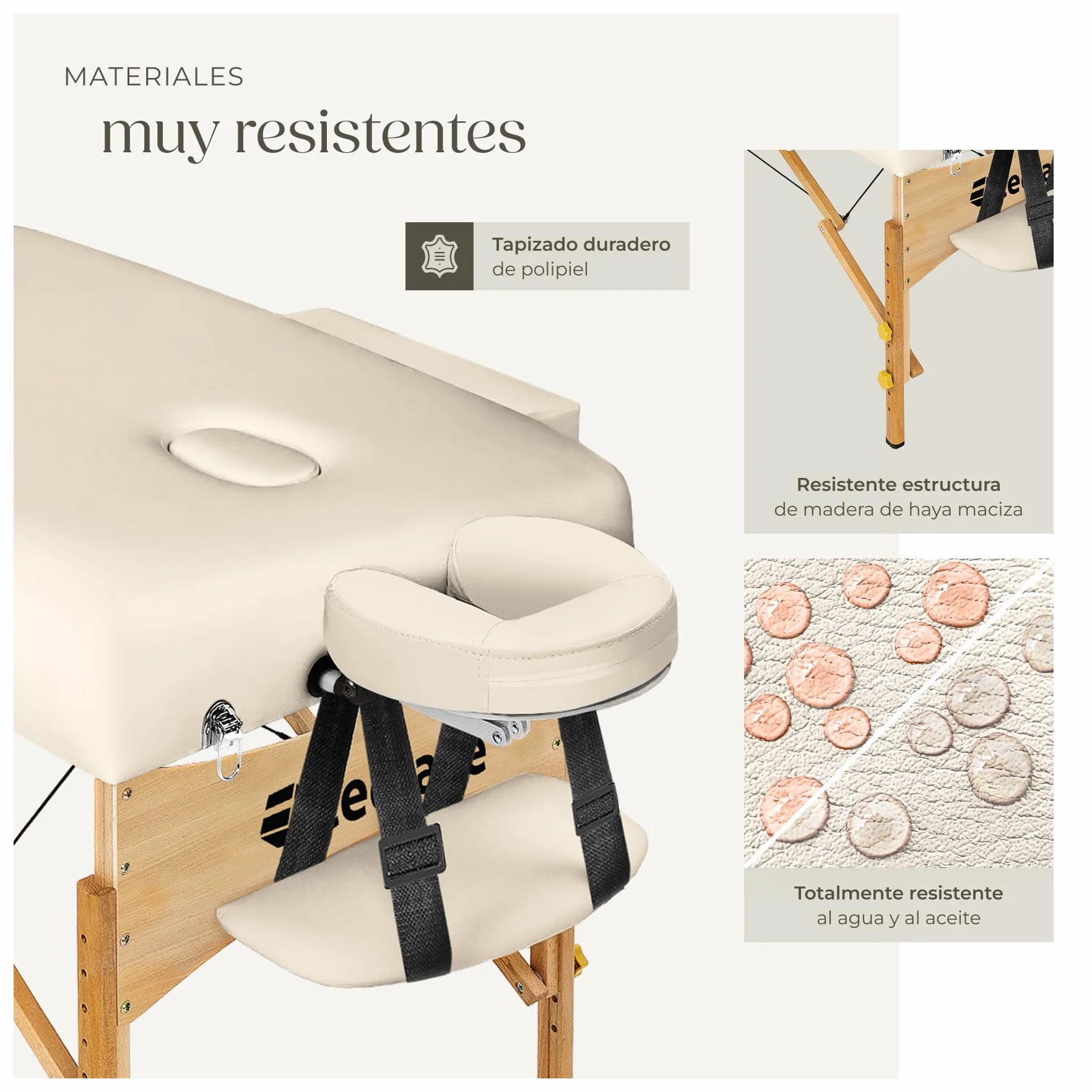 Camilla Masaje Plegable Portátil Ajustable 250kg Acolchado 7,5cm Beige