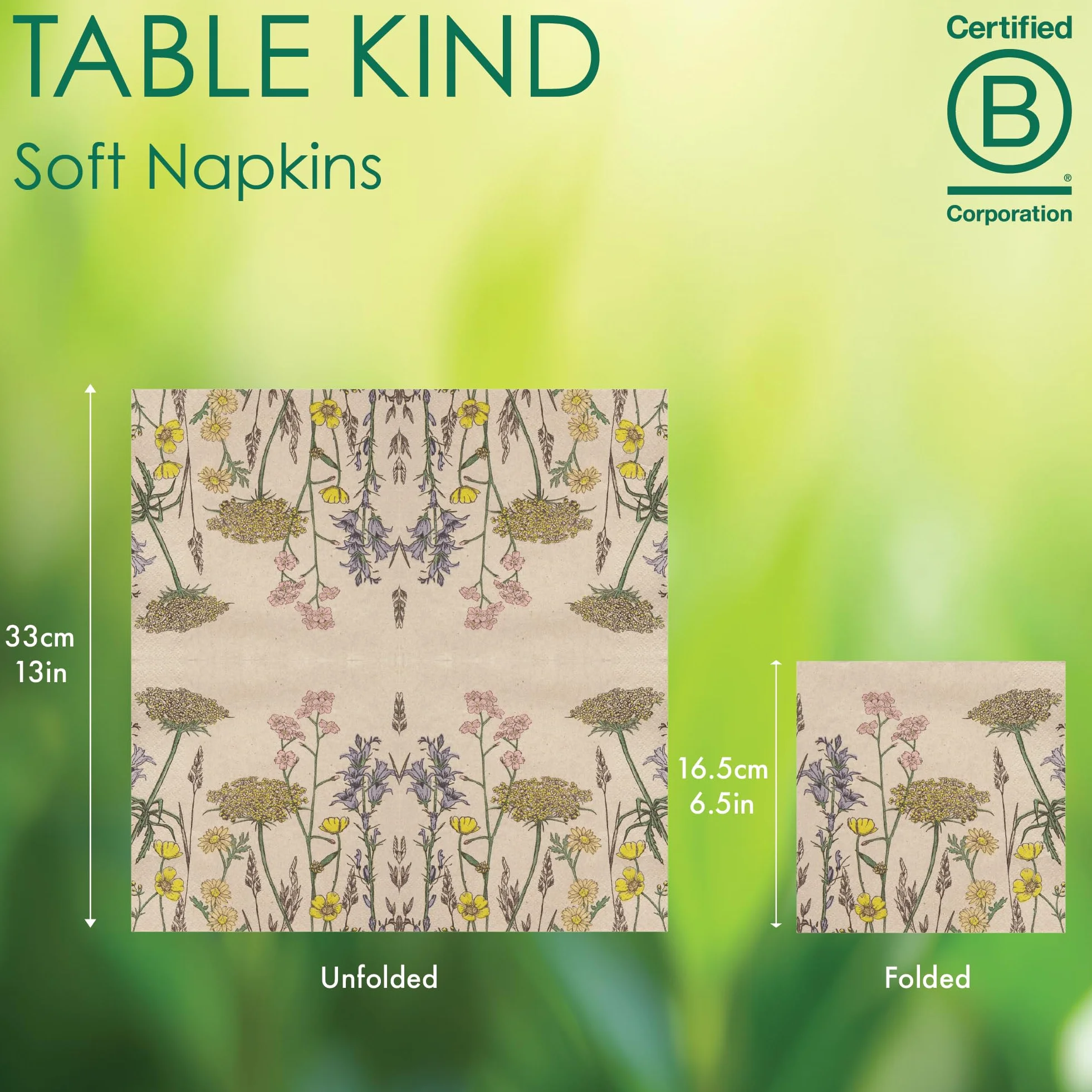 Servilletas de Papel Reciclado Kraft Suave 2 Capas 33cm Flores Silvestres