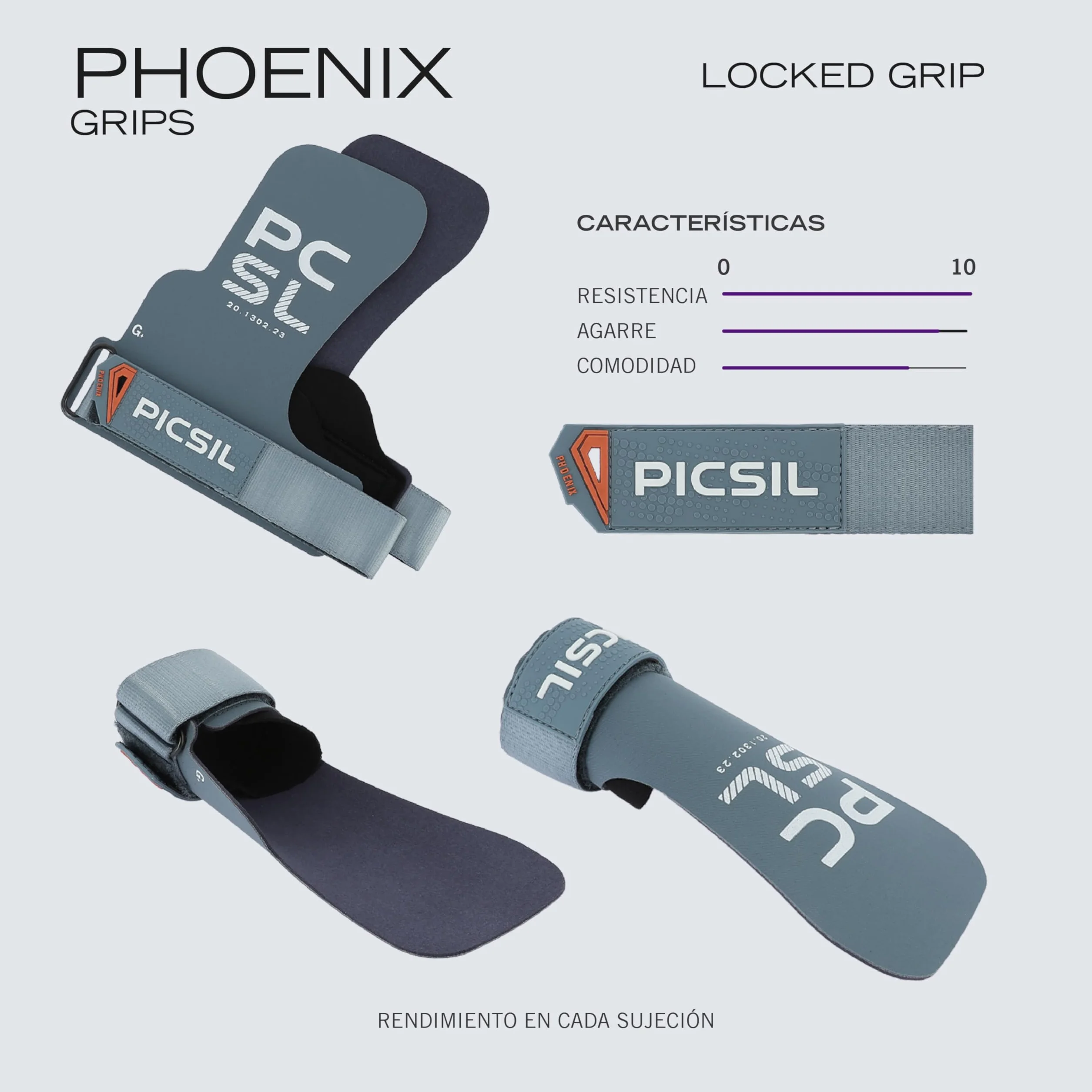 PICSIL Calleras Phoenix + Muñequeras + Bolsa, Uso Sin Magnesio, Agarre en Todas Superficies y Cualquier Tipo de Barra, Diseñadas para Todos los Atletas (Aqua, G+)