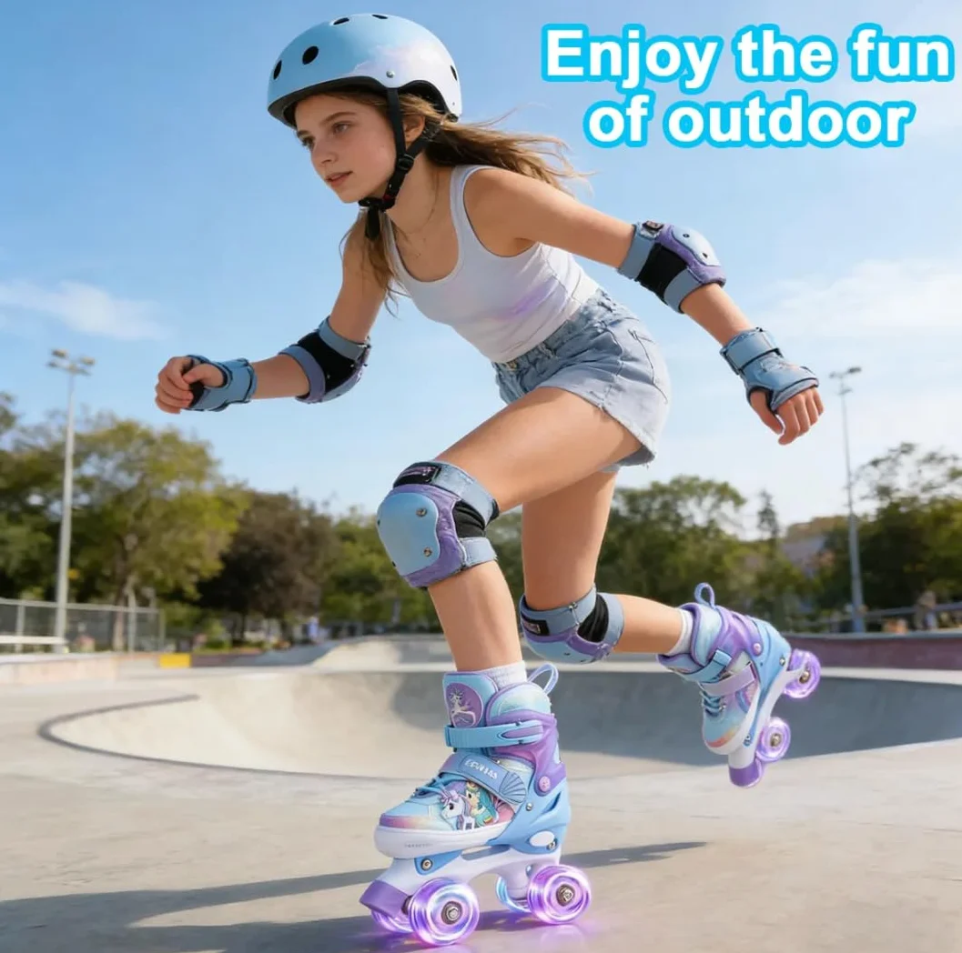ERNAN Patines 4 Ruedas Ajustables con Ruedas Brillan Oscuridad para Niños Principiante