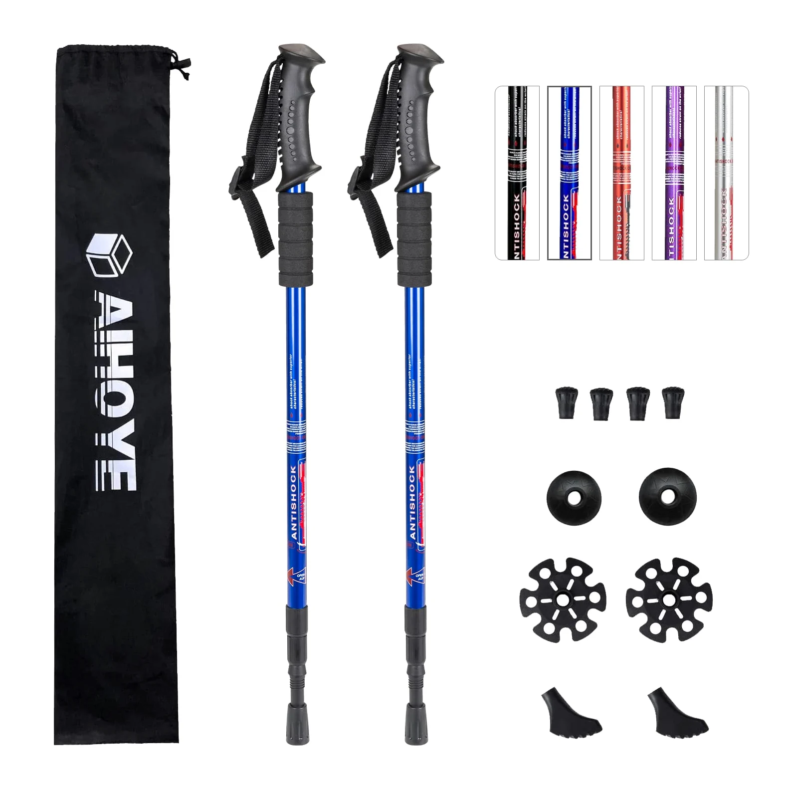 Aihoye Bastones de Senderismo, Paquete de 2 Unidades, Plegables, Ligeros, antigolpes, Bastones de Senderismo o Caminar, Bastones de Senderismo Ajustables para Hombres y Mujeres