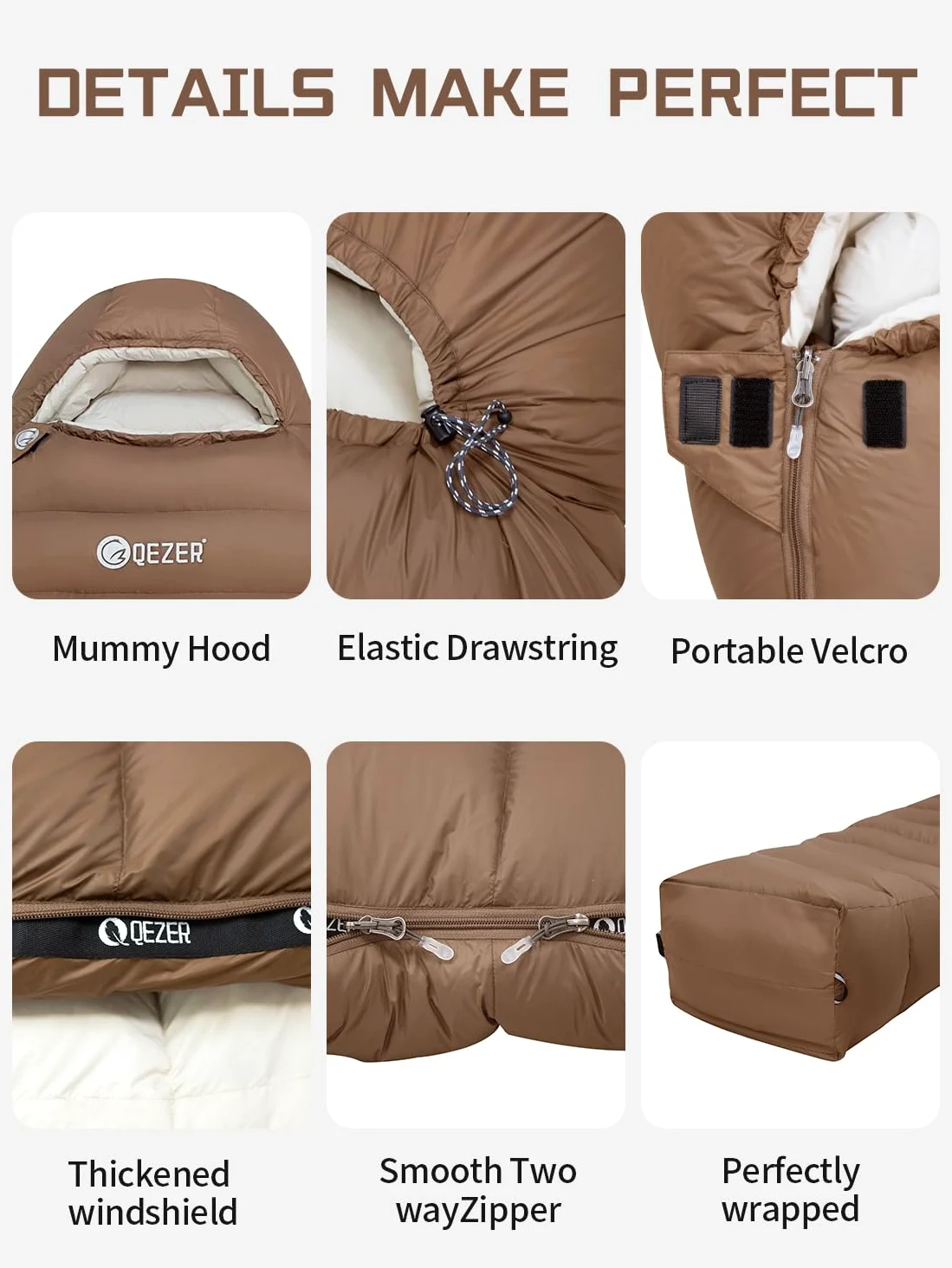 Saco de dormir de 0 grados para adultos con relleno de 650 grados para clima frío, tamaño grande y ligero