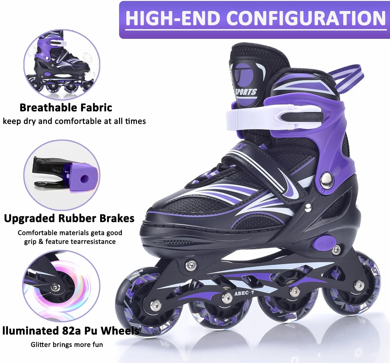 ERNAN Patines en línea, Patines en línea Ajustables iluminados para niños, Patines en línea para niños y niñas,jóvenes, Principiantes