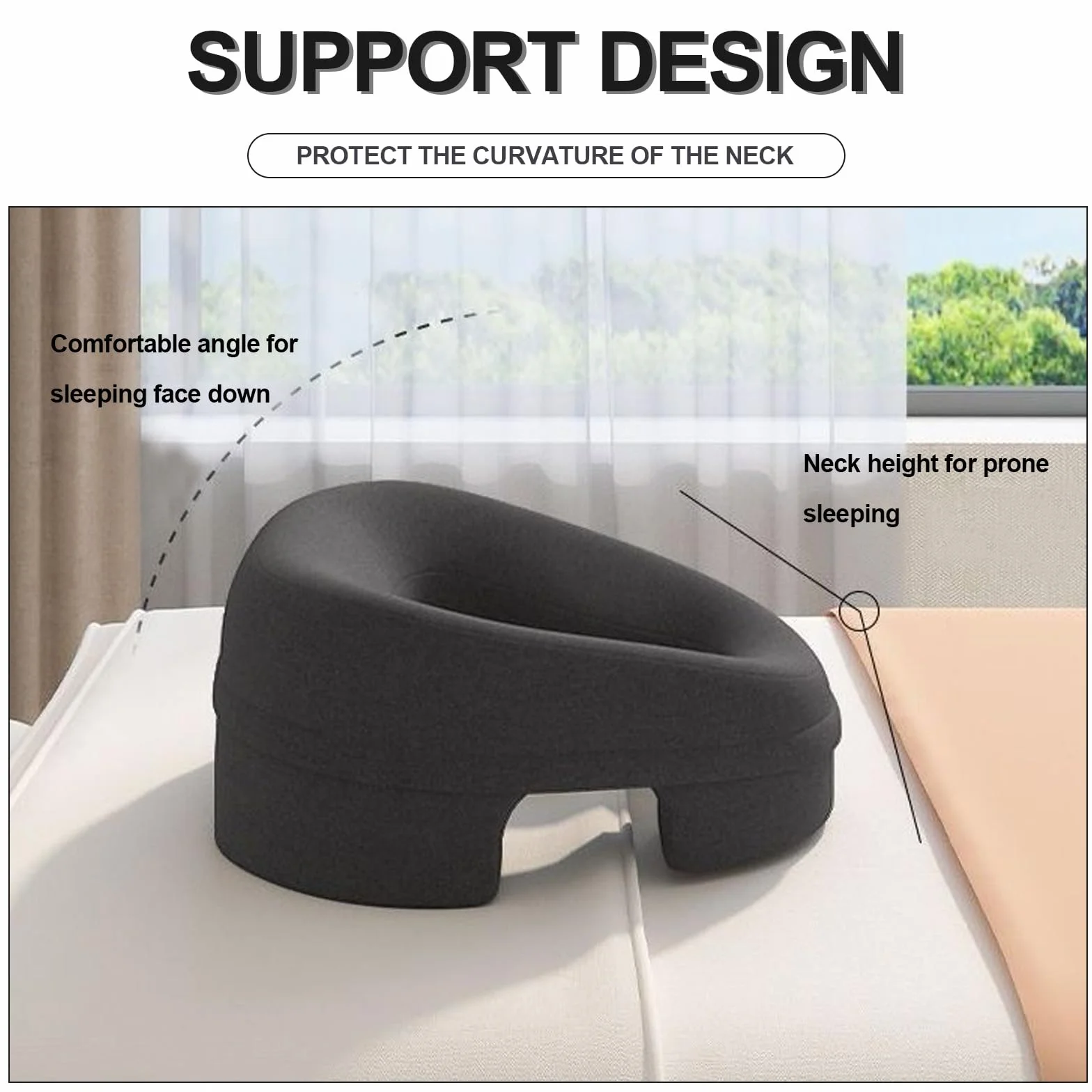 Almohada de Masaje Boca Abajo, Almohada para Dormir con Soporte para el Pecho y la Cara, Viene con una Funda extraíble y Lavable para SPA, Dormir, Black