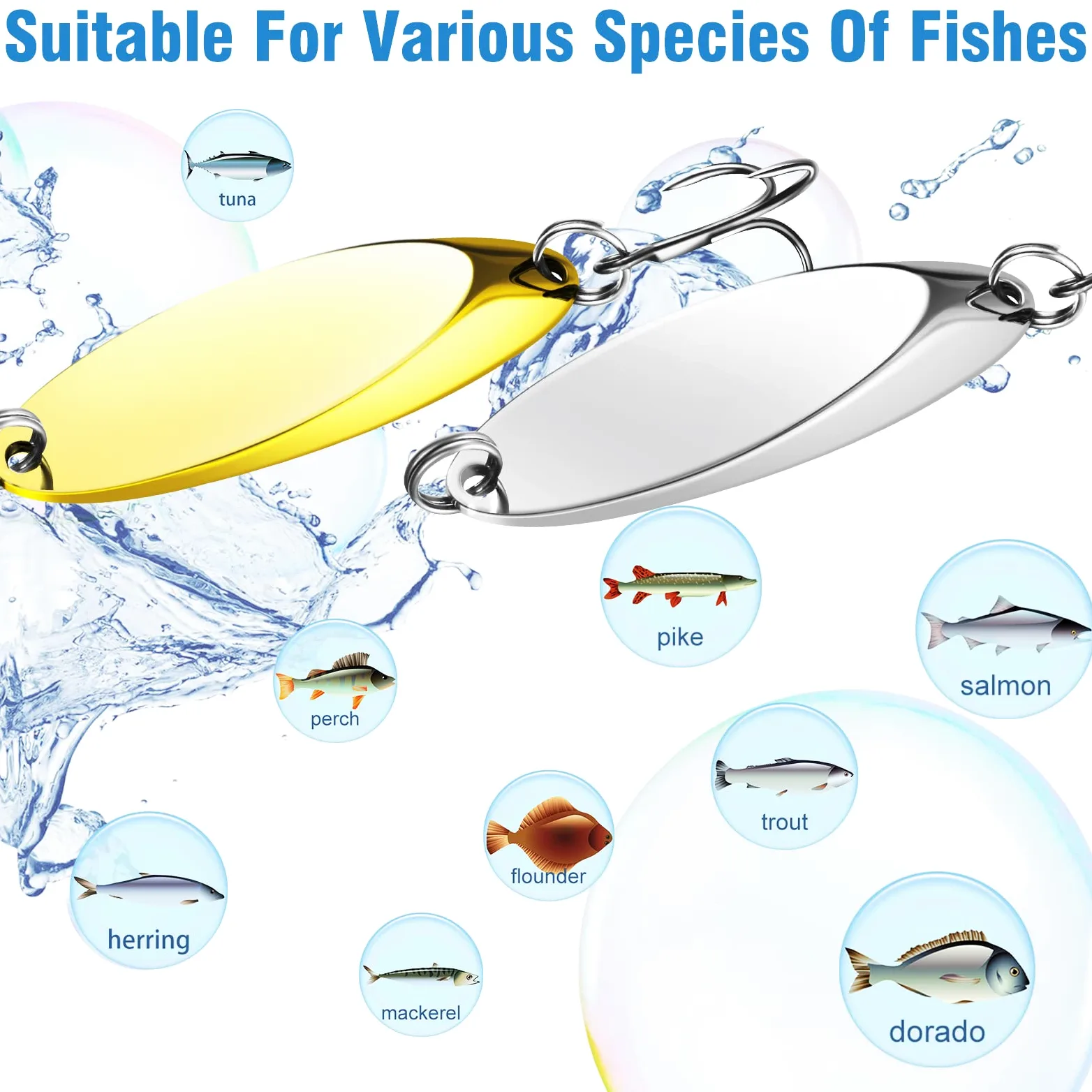 HESTYA Señuelos de pesca, cucharas de metal para pesca de agua salada, señuelos de trucha agudos, cebos giratorios de metal duro, 5 tamaños, ganchos de cuchara de fundición para salmón y lubina