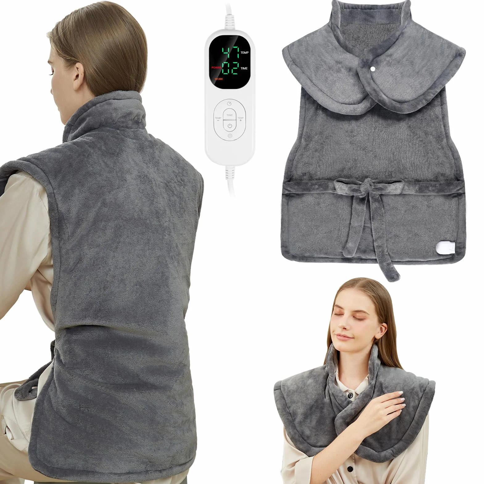 Uplayteck Almohadilla Térmica para Espalda y Cuello, 8 Niveles de Calor, 6 Ajustes de Temporizador, Apagado Automático y Calentamiento Rápido, Manta Eléctrica Lavable Franela (61×94cm)