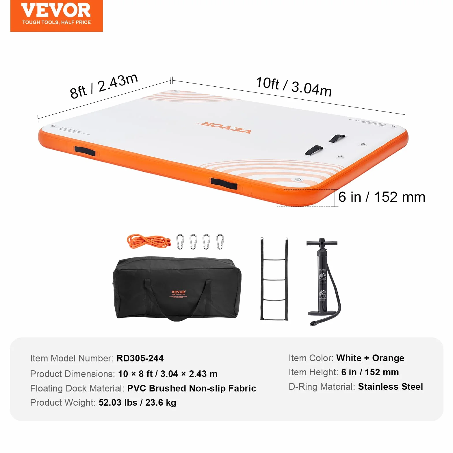 VEVOR Muelle Flotante Inflable, Plataforma de Muelle Inflable, tapete Flotante de Agua Antideslizante con Escalera Desmontable y Bolsa de Transporte portátil, Plataforma Flotante para Isla para