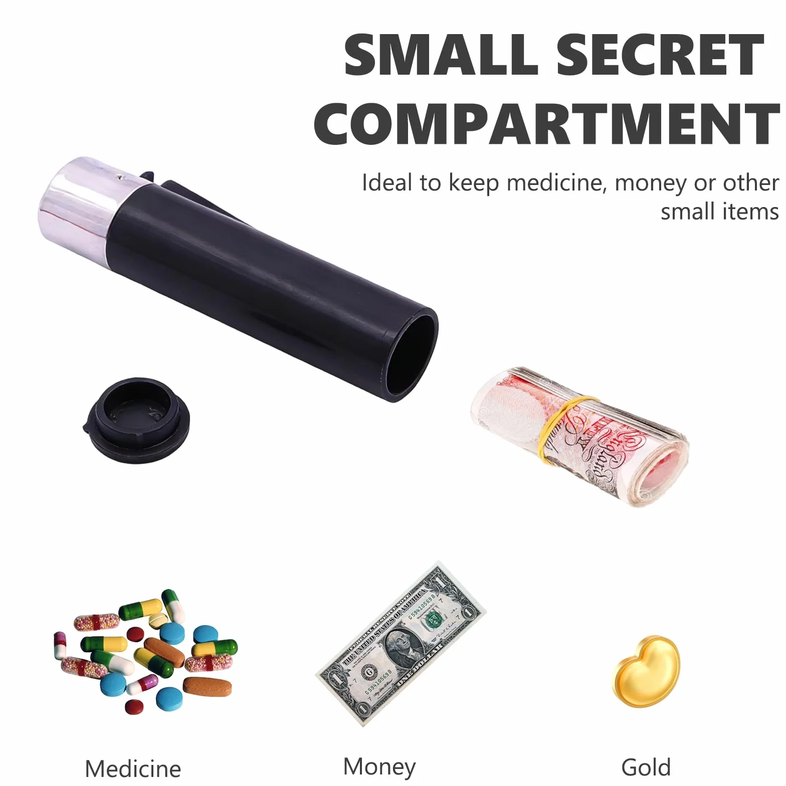 Mechero con Compartimento Oculto, Encendedor Secreto Stash para Casa, Festivales, Coche, Viajes (Negro)