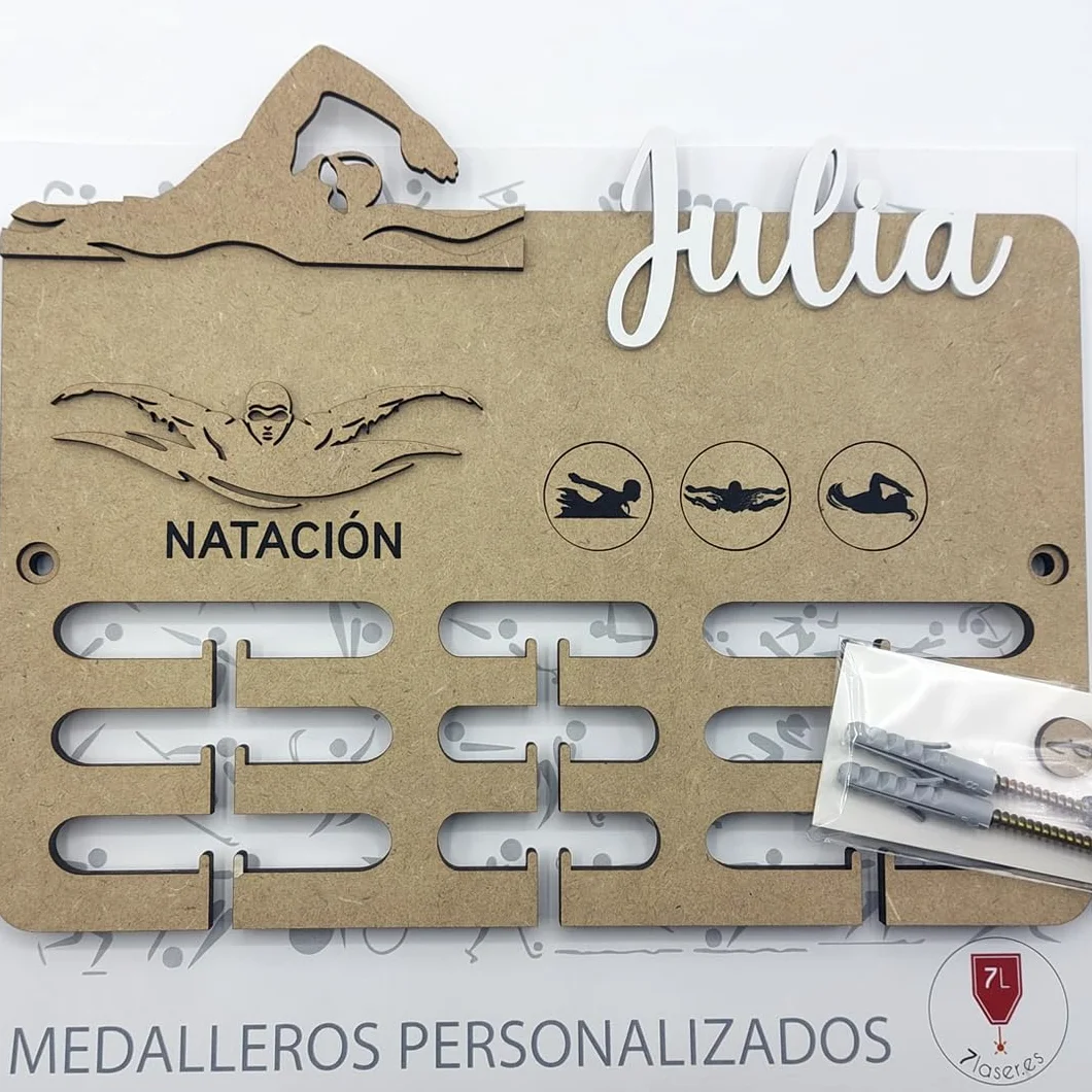 Colgador de Medallas de Madera Personalizado con Nombre, Soporte Organizador para Deportes