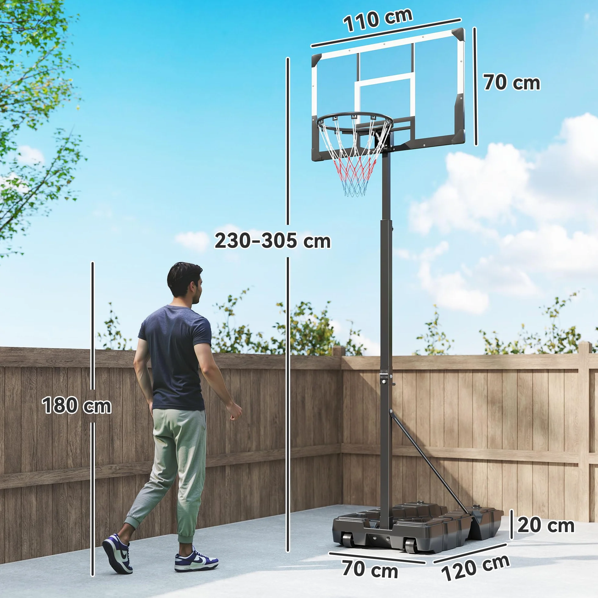 SPORTNOW Canasta de Baloncesto Exterior Altura Regulable 230-305 cm Portátil Marco Plegable