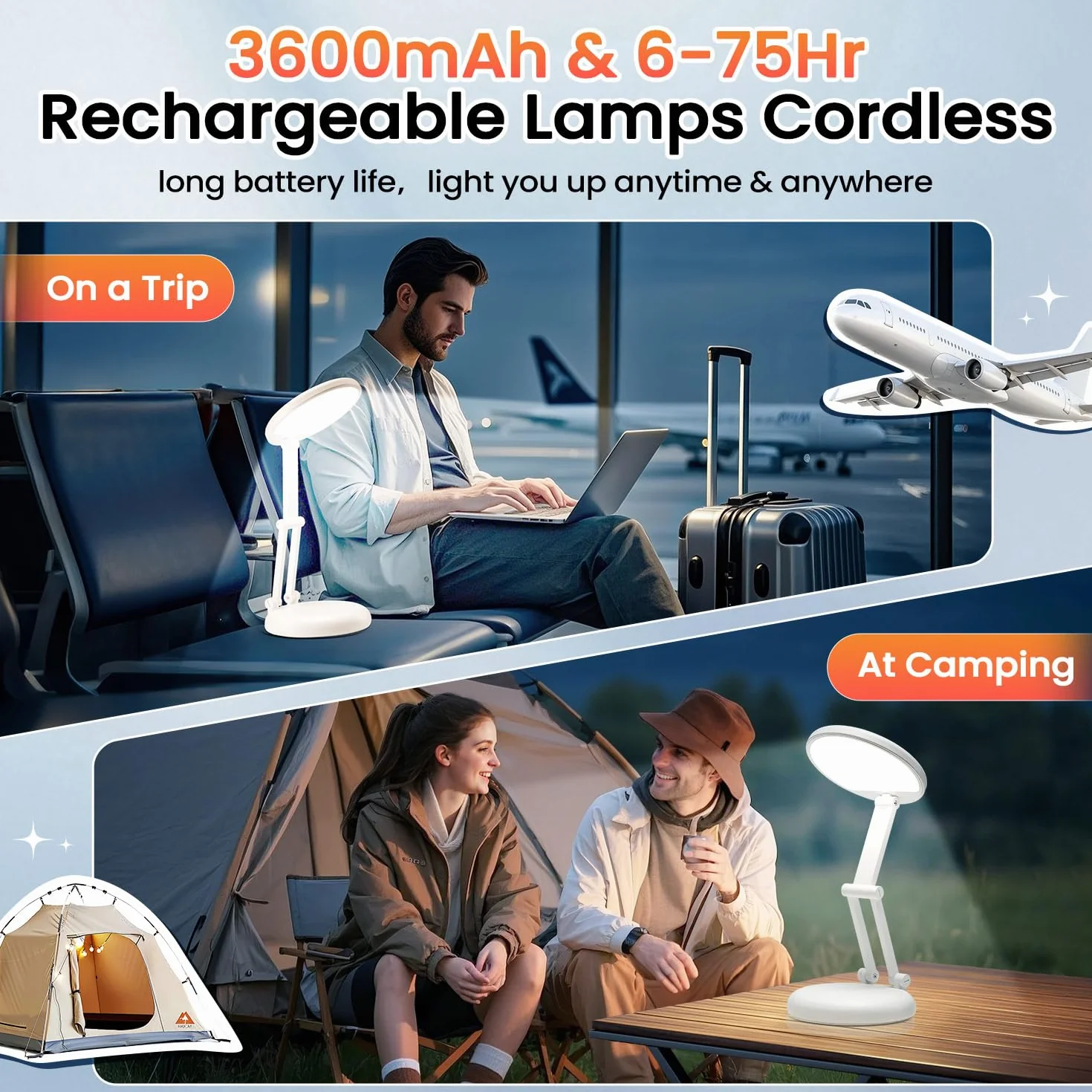 One Fire Lampara Escritorio LED Portatil Plegable 3600mAh 10 Brillo 1000 LM Luz Lectura
