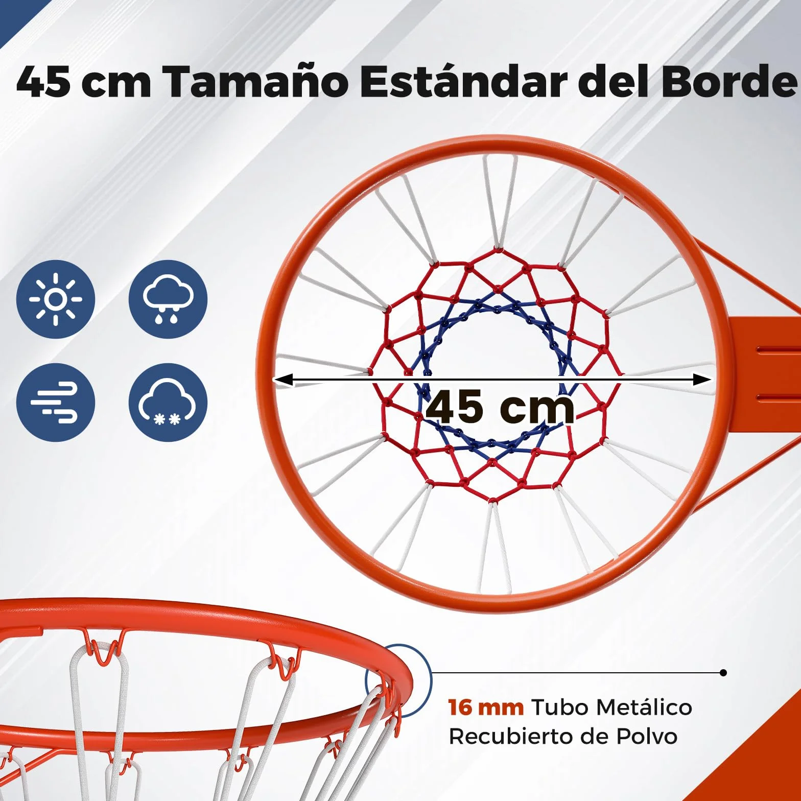 COSTWAY Aro de Baloncesto de 45 CM, Doble Resorte, Canasta Pared, Basketball Hoop Interior y Exterior