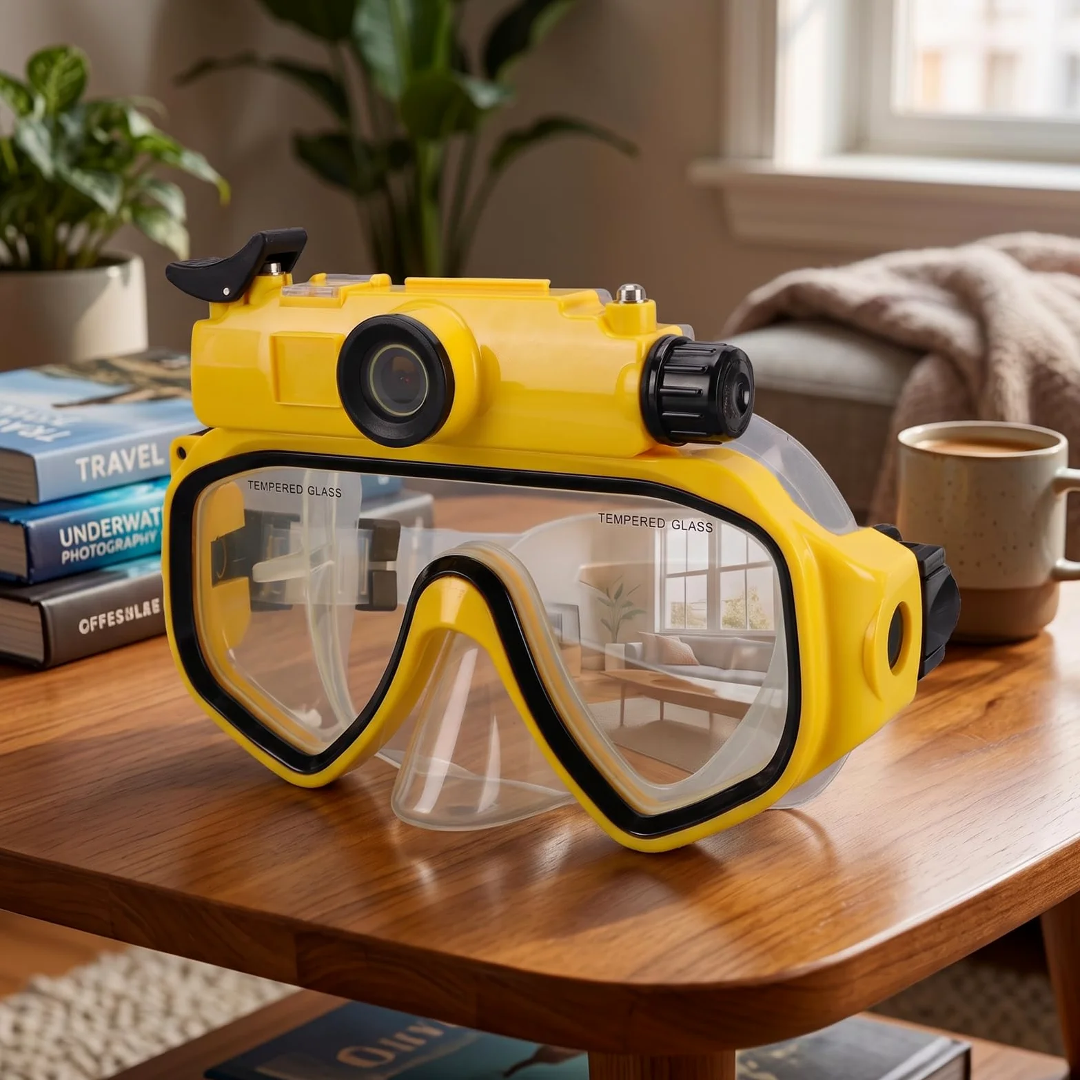 Gafas de Buceo con Cámara, Video 2K, Ángulo Amplio 100 Grados, | Impermeable hasta 15 M, Falda de Silicona, Vidrio Templado, Cámara Subacuática, Compatible con App, Ideal para Snorkel y