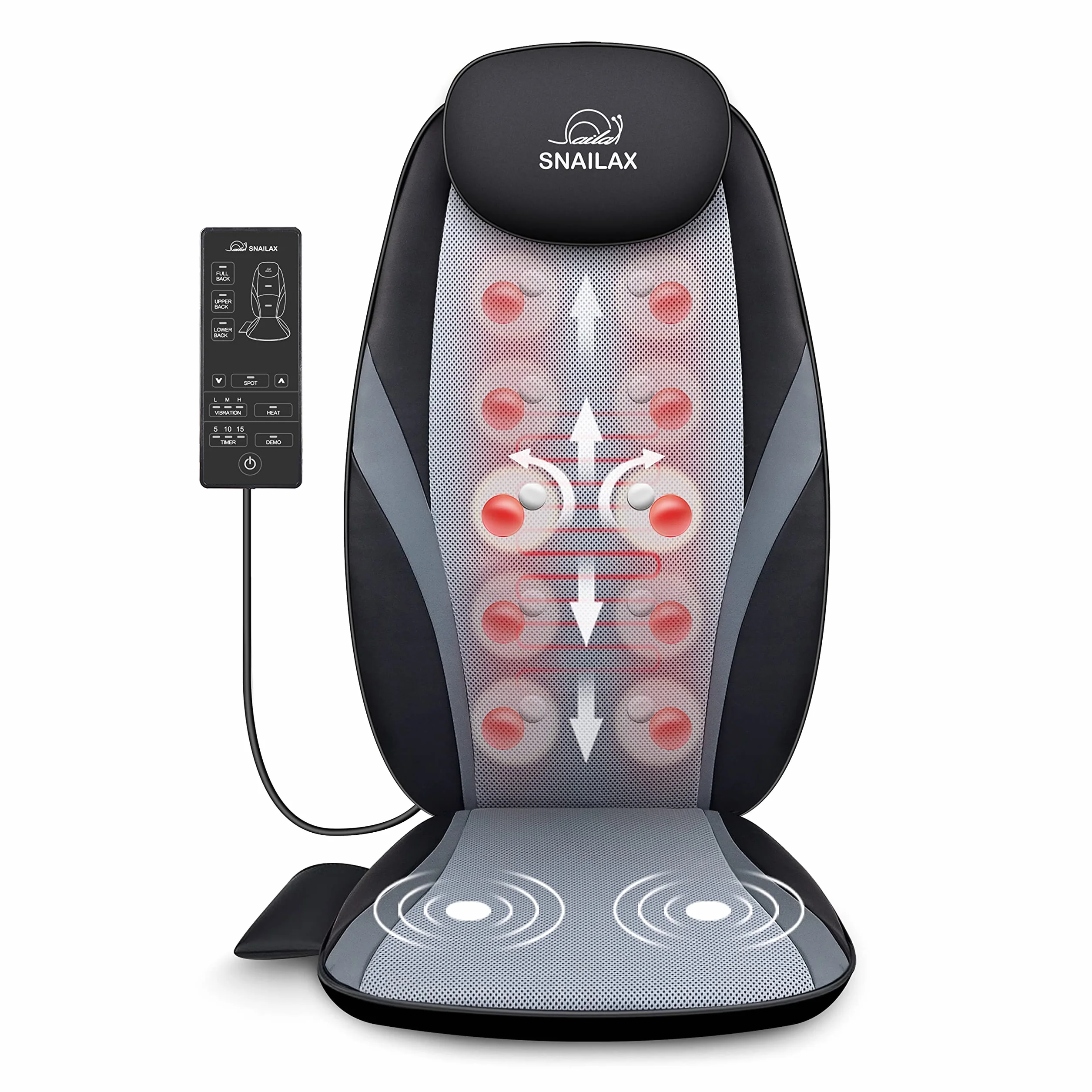 SNAILAX Shiatsu Masajeador de Asiento con Calefacción, Almohadilla de Masaje para Espalda con Calor