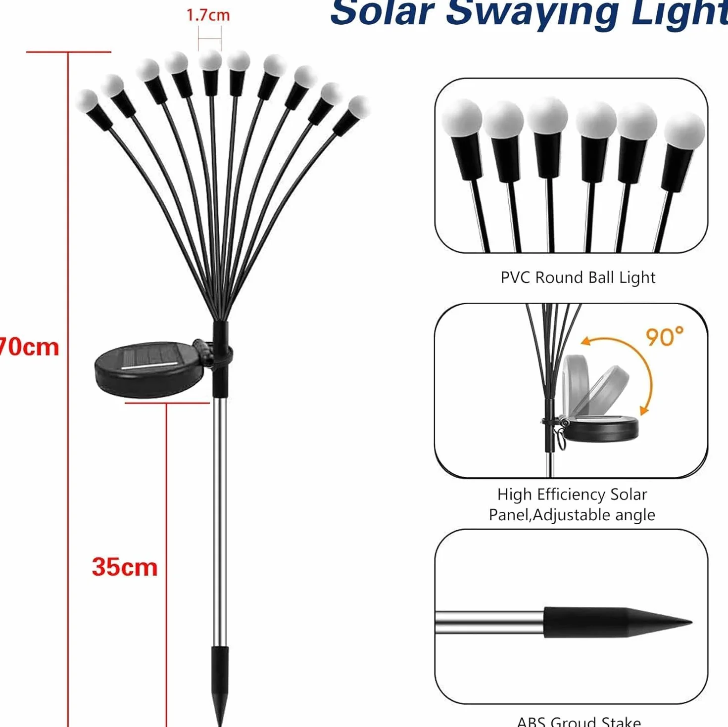 Luces Solares Luciérnaga Exterior 4 Piezas 10 LED Oscilantes IP65 Impermeables Jardín Patio Césped Balcón Blanco Cálido