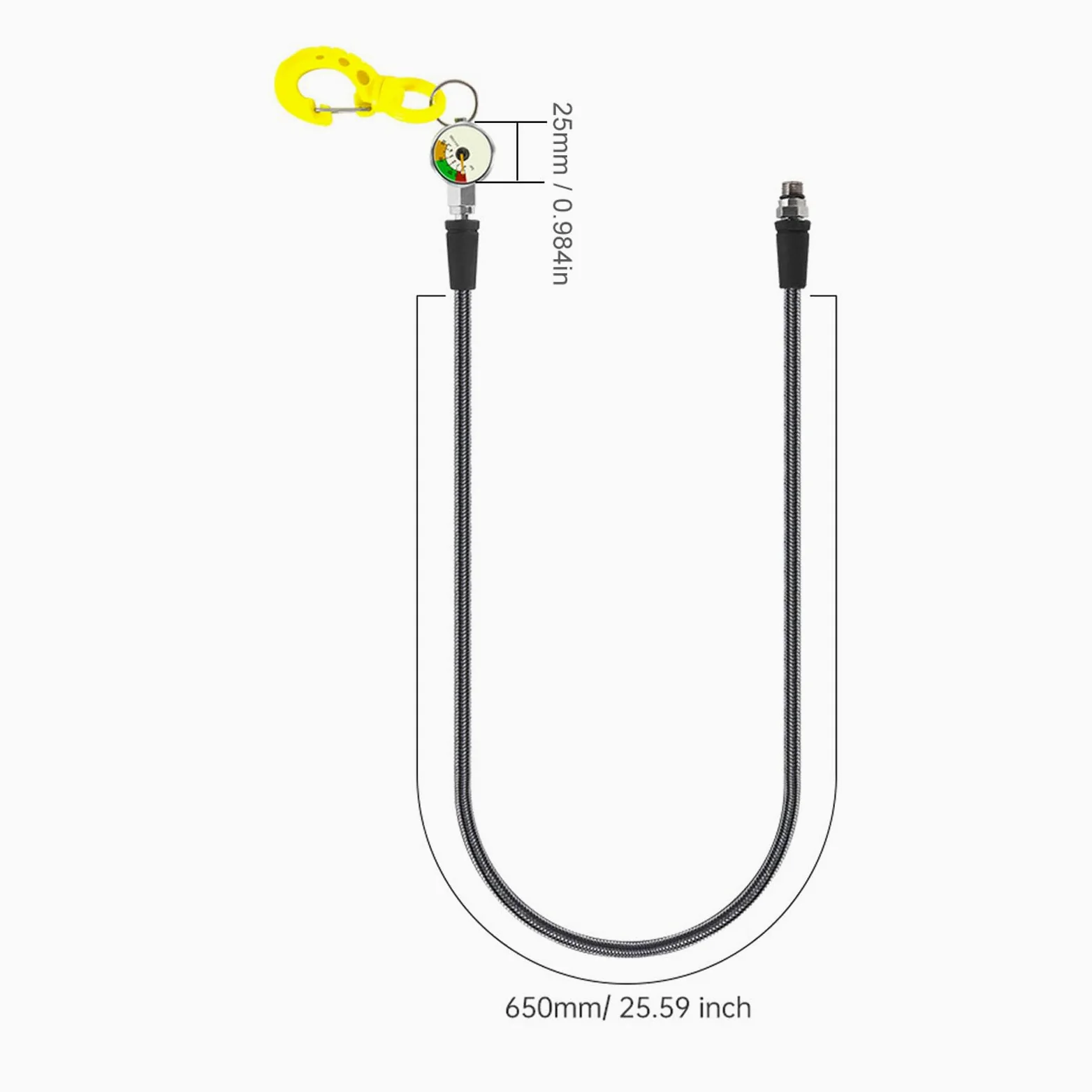 Medidor de Presión de Aire Sumergible con Manguera |Esfera Luminosa, Chaqueta de Fibra de Carbono, Gancho BCD para Equipo de Buceo (65CM)