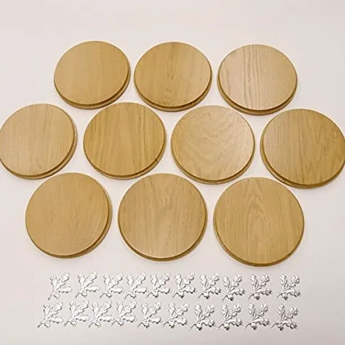 GTK 10 placas cuña redondas de roble claro AF 17 cm, tabla cuña, tabla de especias, placa de trofeo, con 20 hojas de aluminio de roble