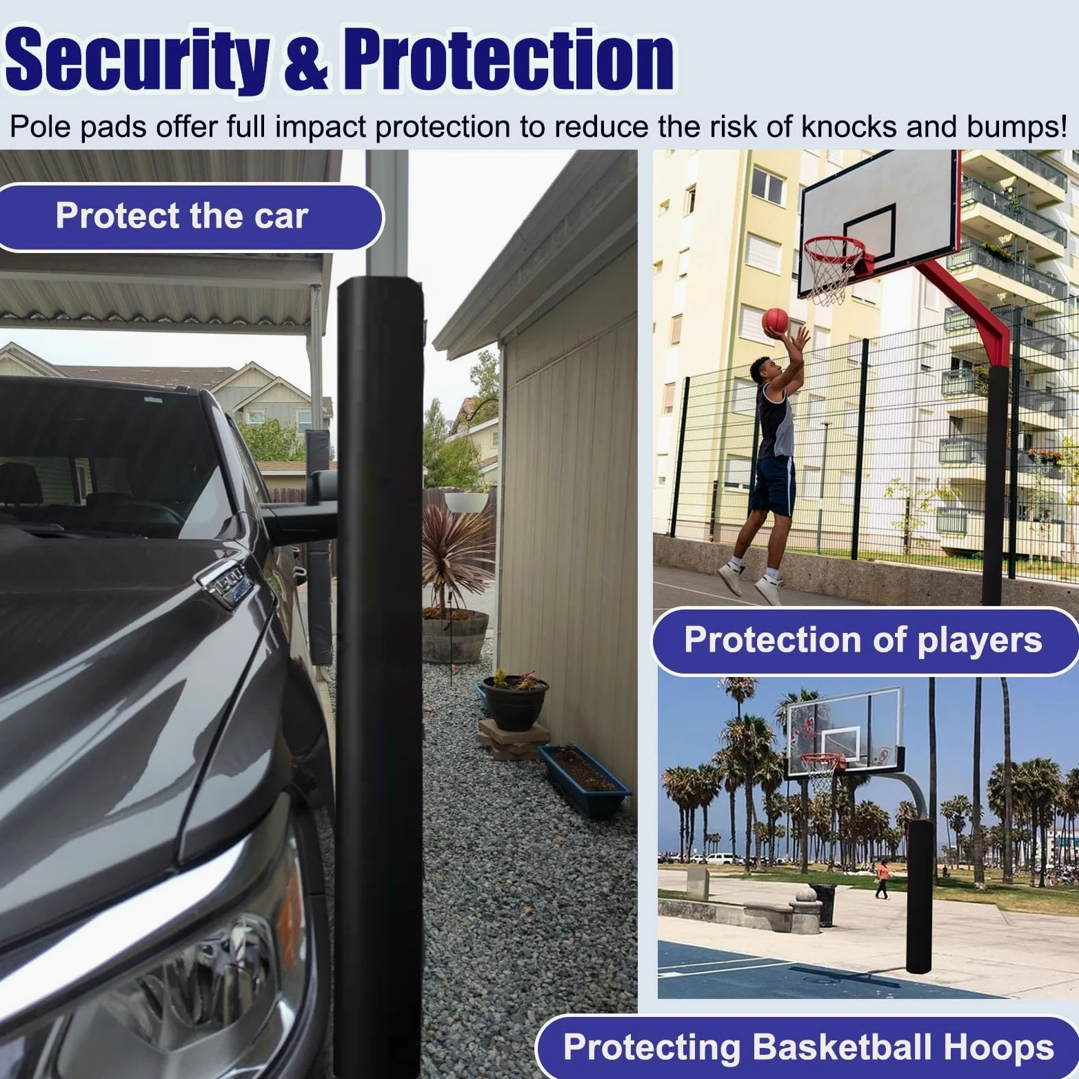 Acolchado de poste de garaje para aro de baloncesto, protector alrededor del poste de metal, seguridad del jugador para gimnasio