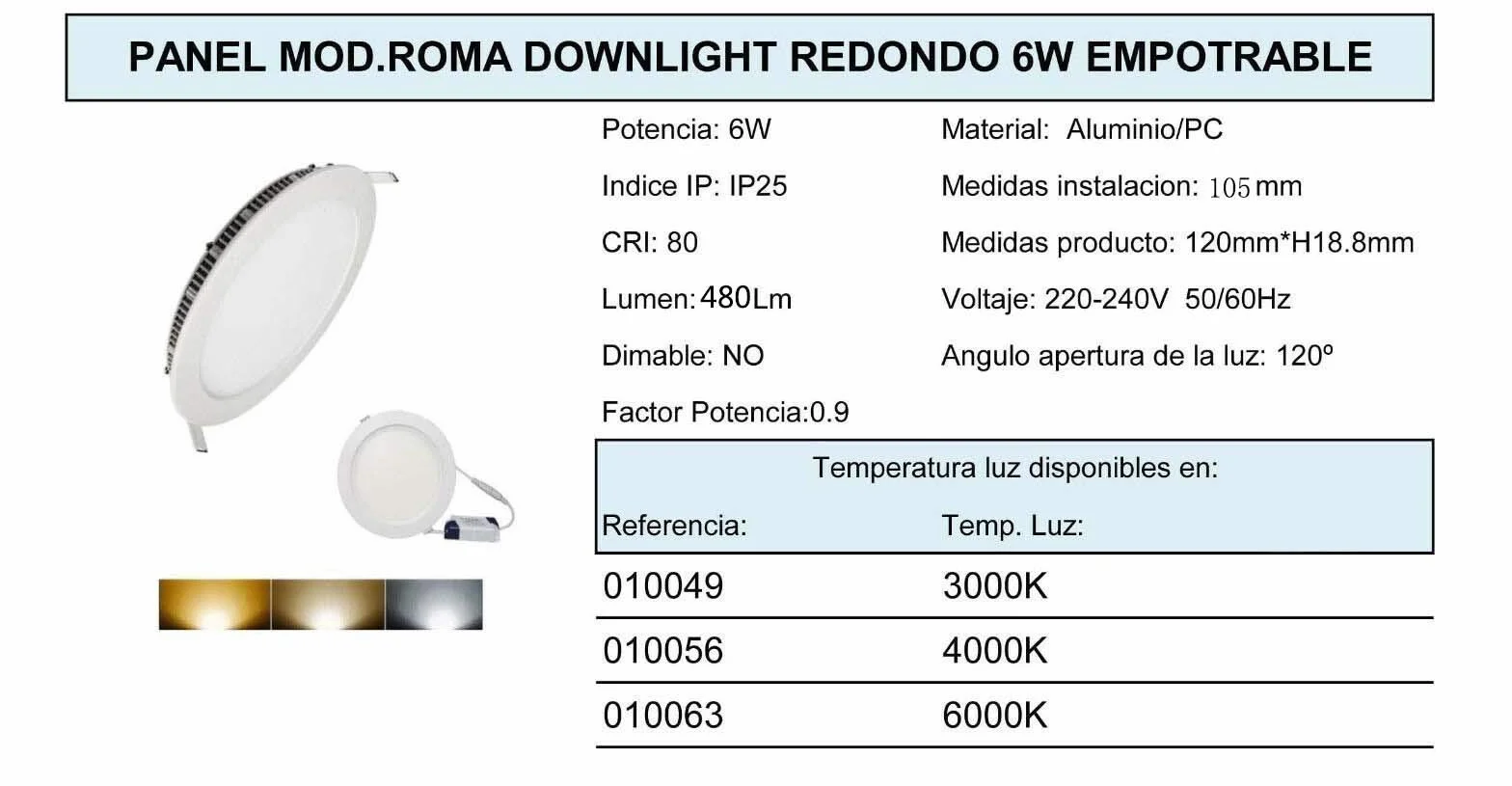 MUNDDY PACK DE 2 Downlight LED Panel Empotrable Redondo 6W 3000K Blanco Cálido Marco Blanco Driver Incluido