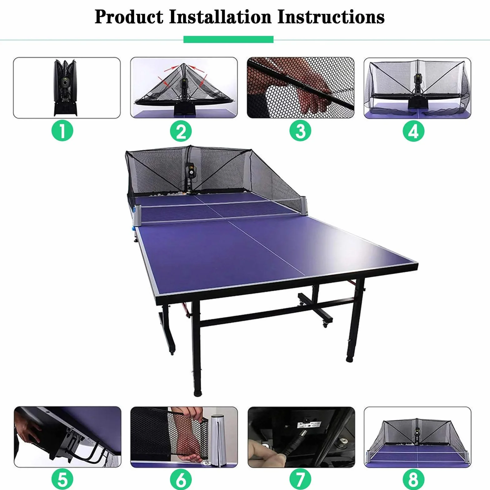 Robot de Tenis de Mesa Con Red y Control Remoto - Máquina Automática de Pelotas de Ping Pong - Ajuste del Ángulo de Servicio de 7 Engranajes
