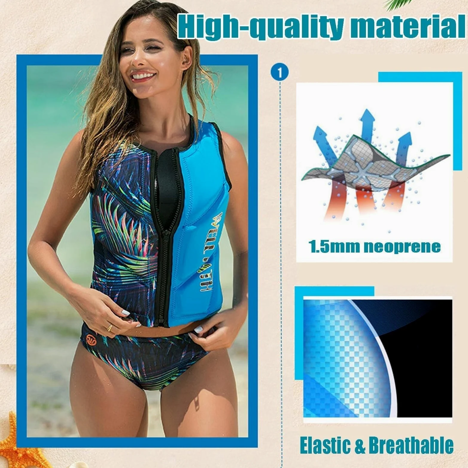 Chaleco de Kayak Neopreno con Cremallera | Chaleco de Kayak for Kayak, Pesca, Navegación, Surf, Remo, Adulto, Adolescente y Niño