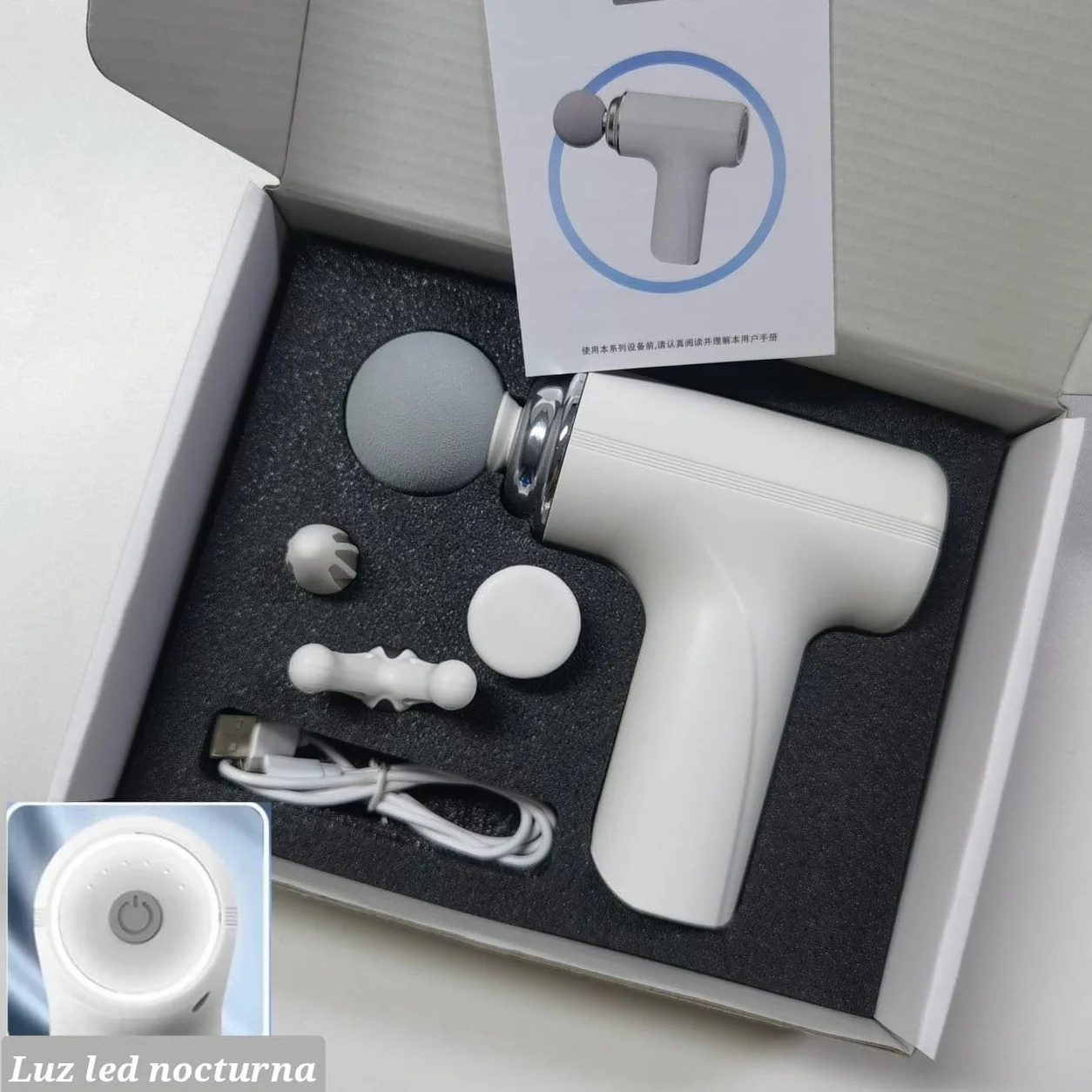 Masajeador Muscular Portátil 6 Velocidades 4 Cabezales USB-C