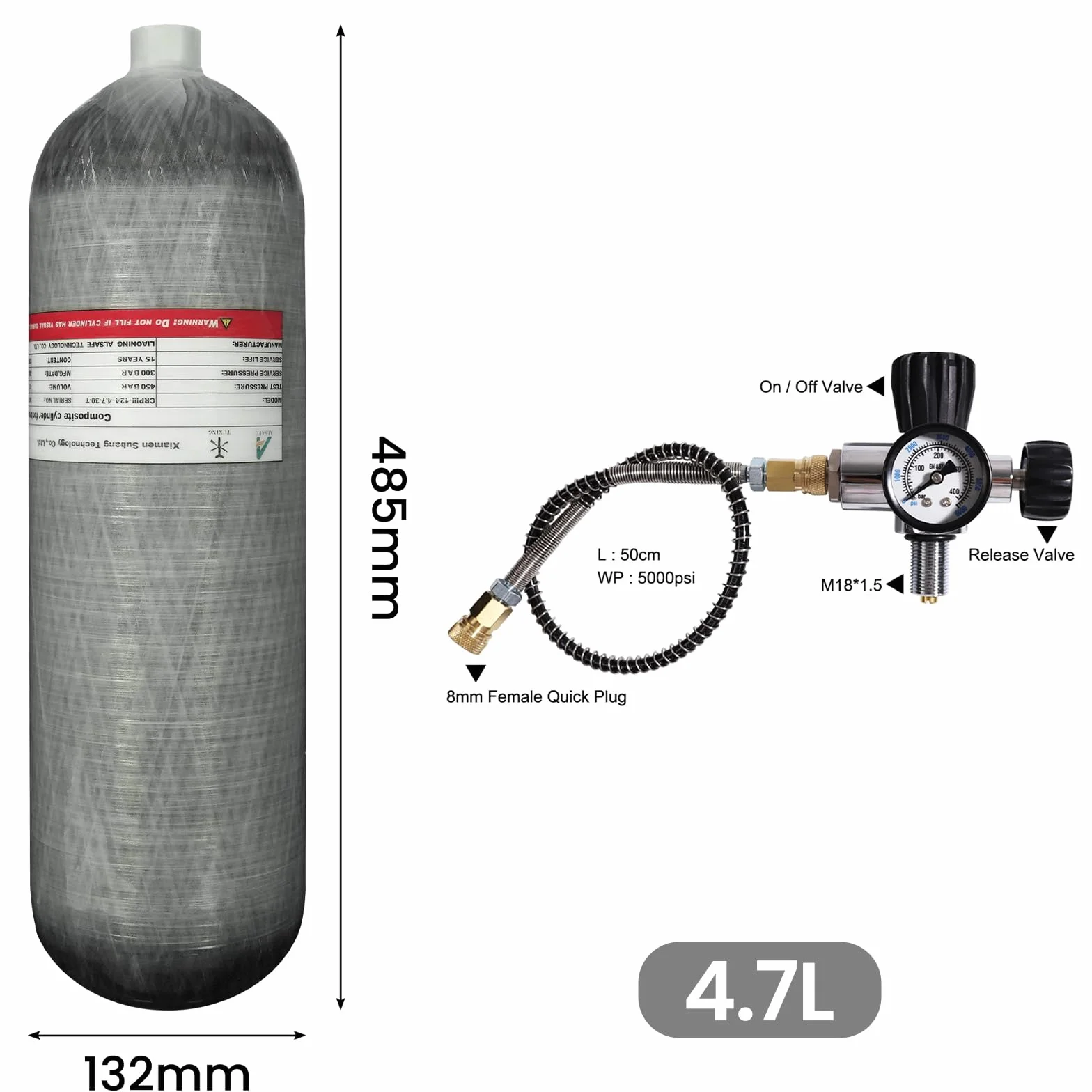 TUXING Tanque de Buceo de Fibra de Carbono 4500Psi 4.7L con estación de llenado de Paintball, regulador de válvula, medidor, Tanque de Aire Pcp para Rifle de Aire Pcp
