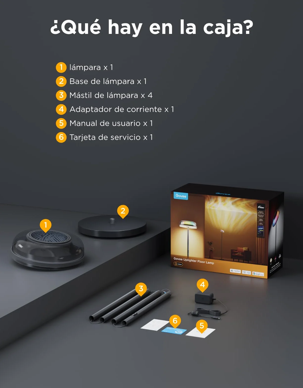 Govee Lámpara de Pie RGBIC 3 Zonas, 1000lm 2700-6500K, Compatible con Matter Alexa, 80+ Modos de Escena