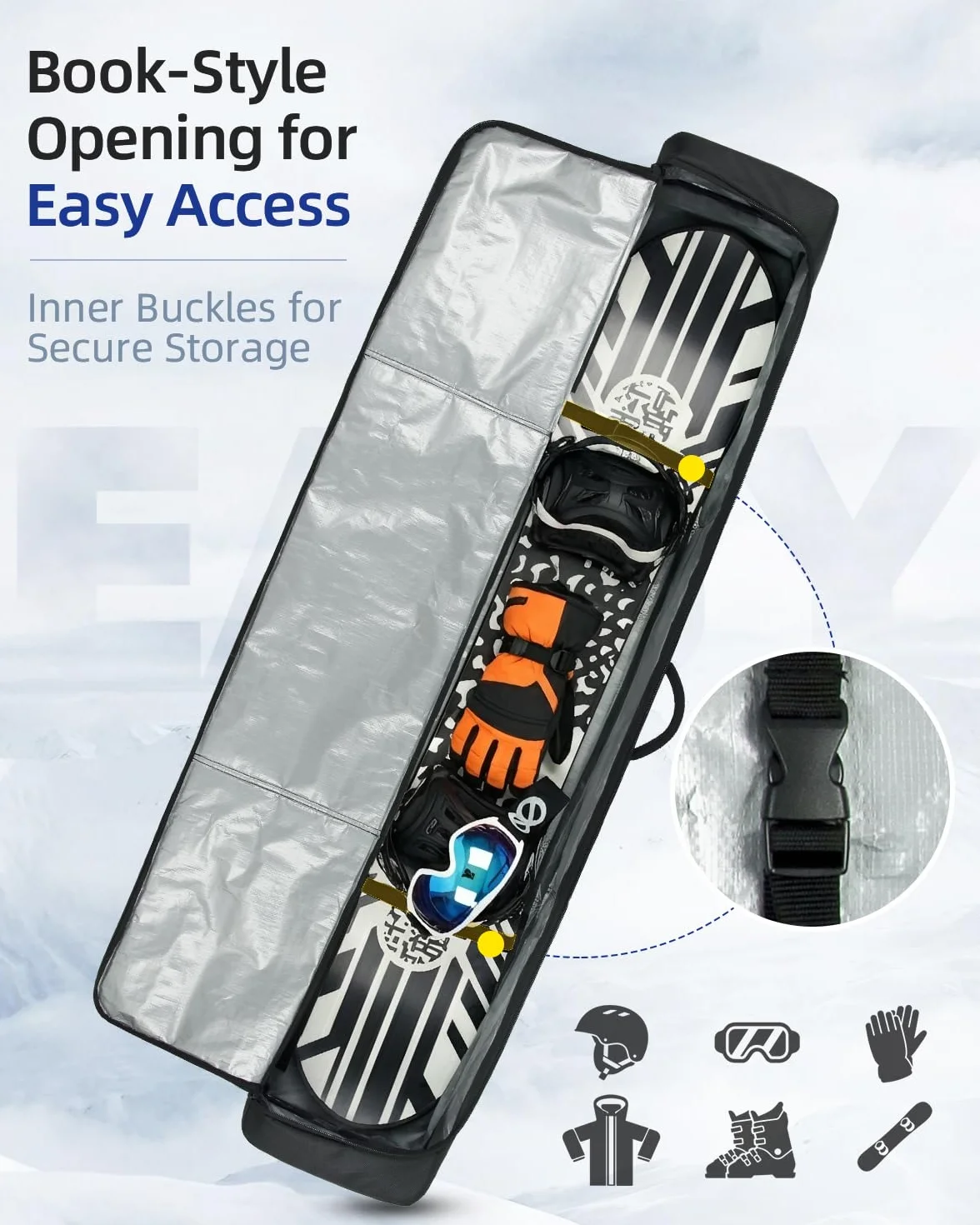 Abahub Funda de Esquís y Bolsa de Snowboard Acolchada e Impermeable - Funda Tabla Snowboard hasta 153 cm, con Correa Ajustable - para Hombre y Mujer, Ideal para Viaje