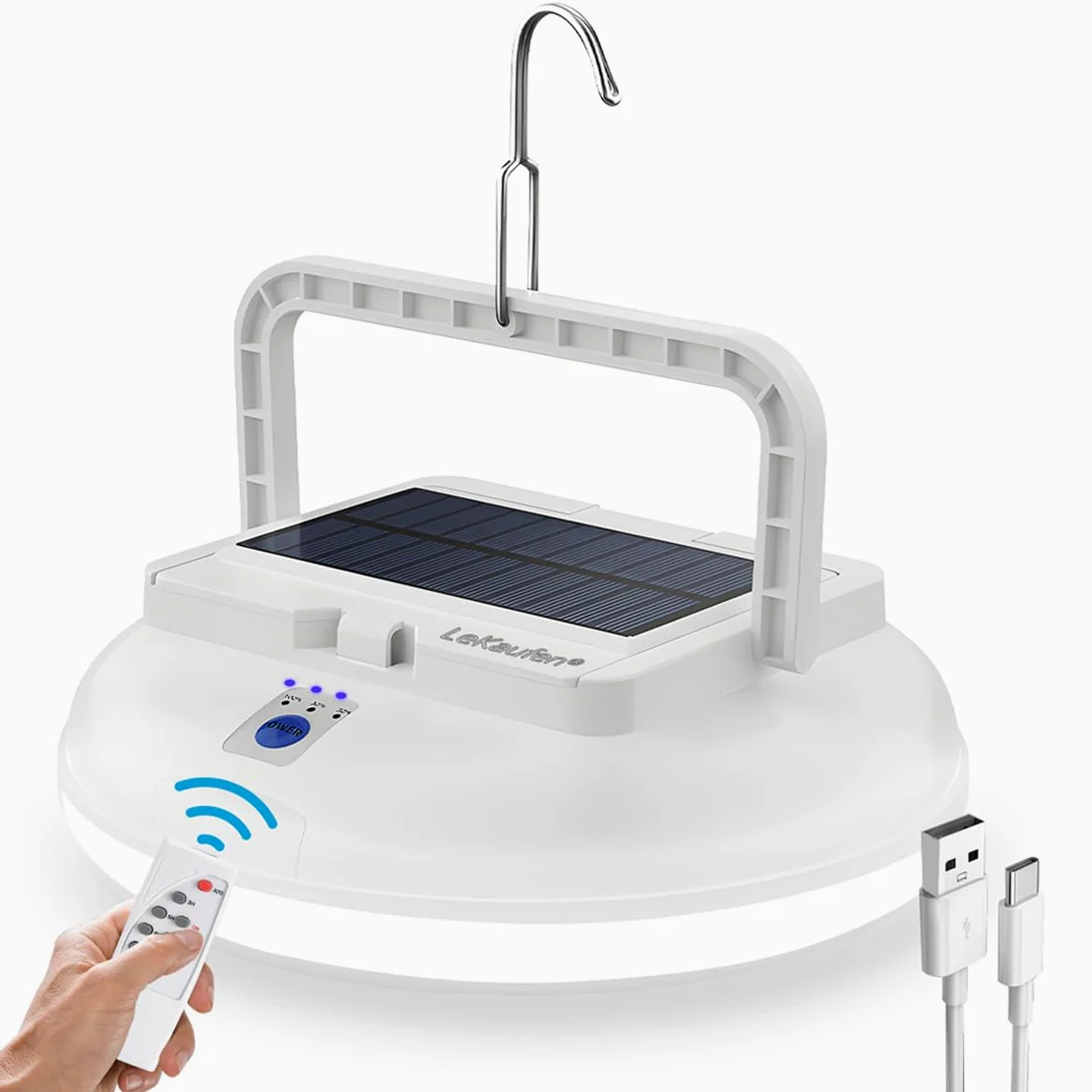 Luz solar USB de camping con control remoto, linterna portátil para camping, impermeable, lámpara de tienda de campaña al aire libre para camping, toldo, emergencia de huracanes, cortes de energía