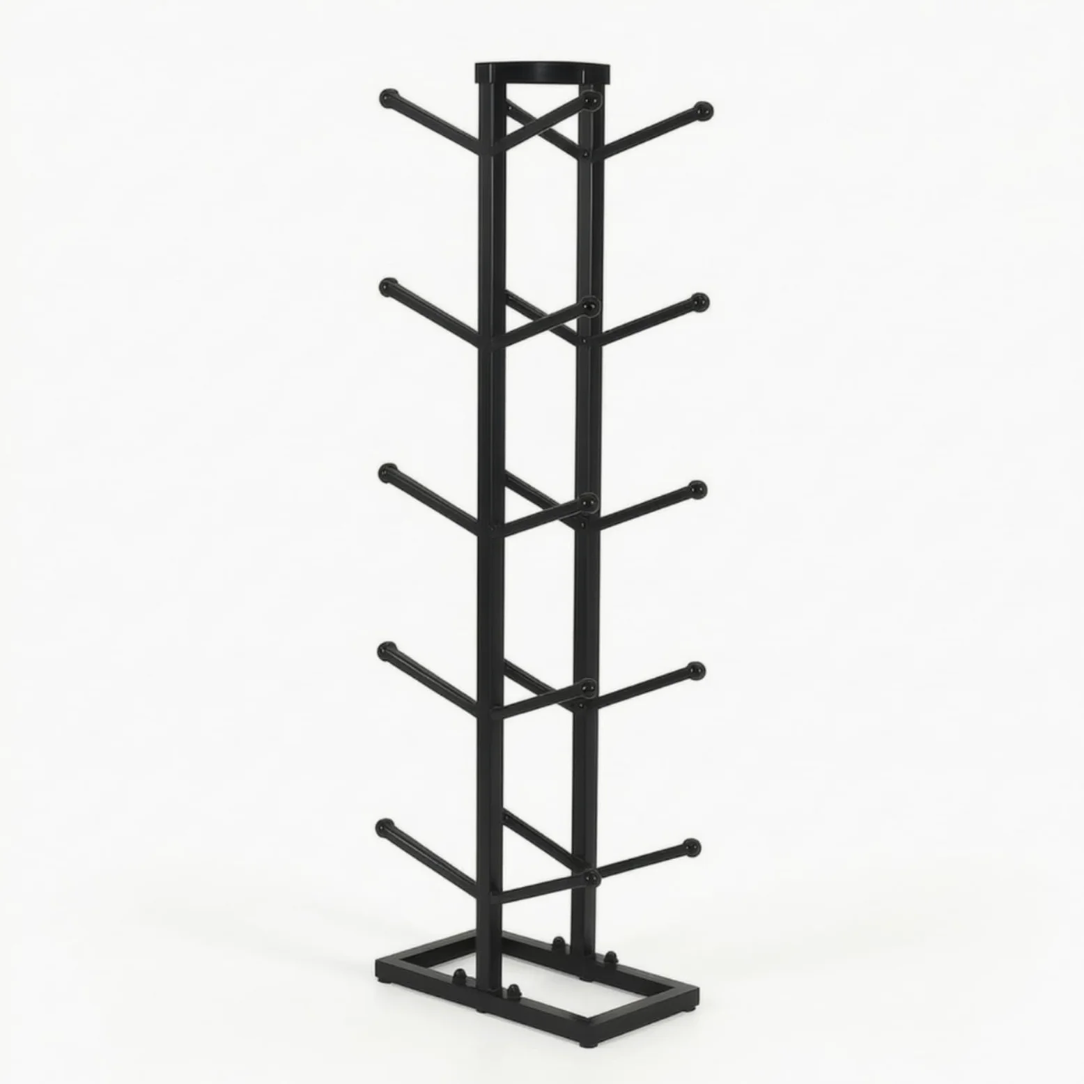 Estante de Pelotas Organizador Soporte Almacenamiento Exhibidor Construcción Robusta en Hierro Cinco Niveles Base Rectangular Estable Muestra Balones