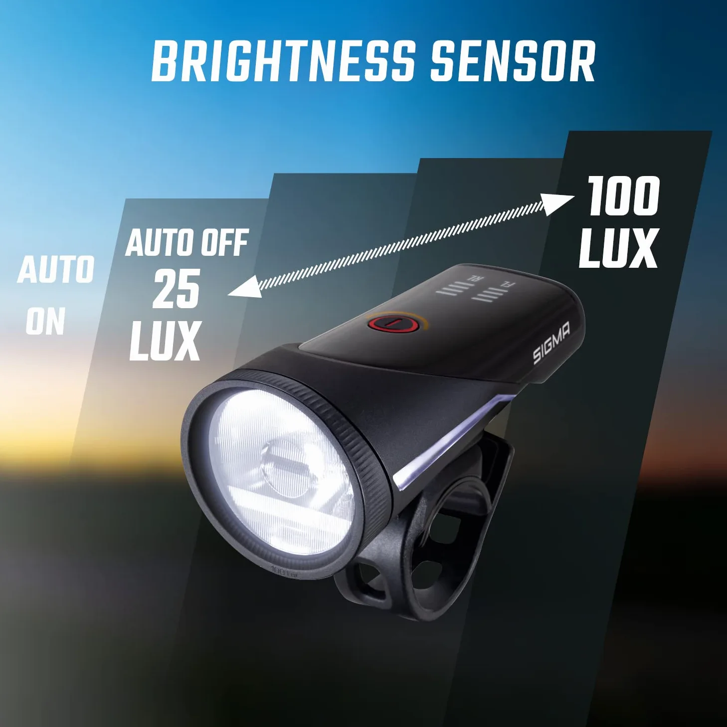SIGMA Aura 100/Blaze Link kit de luces para bicicleta (soporte de silicona) | Innovadora función de acoplamiento Luz LED delantera para bicicleta de 100 lux | Luz trasera con función de luz de freno