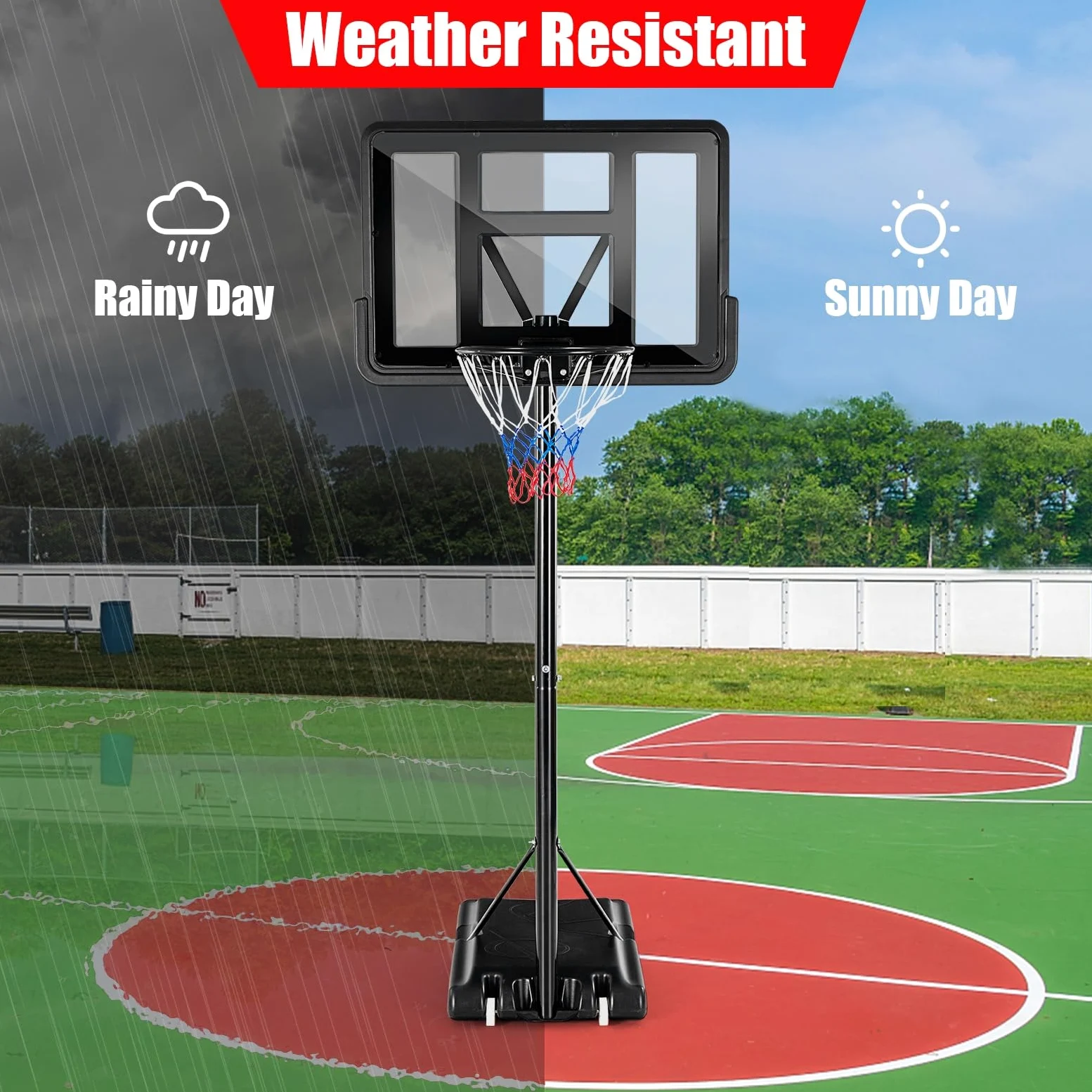 LIFEZEAL Canasta de Baloncesto al Aire Libre para Adolescentes y Adultos, Canasta de Baloncesto Portátil con Tablero y Red, Altura Ajustable de 1,3M a 3,05M