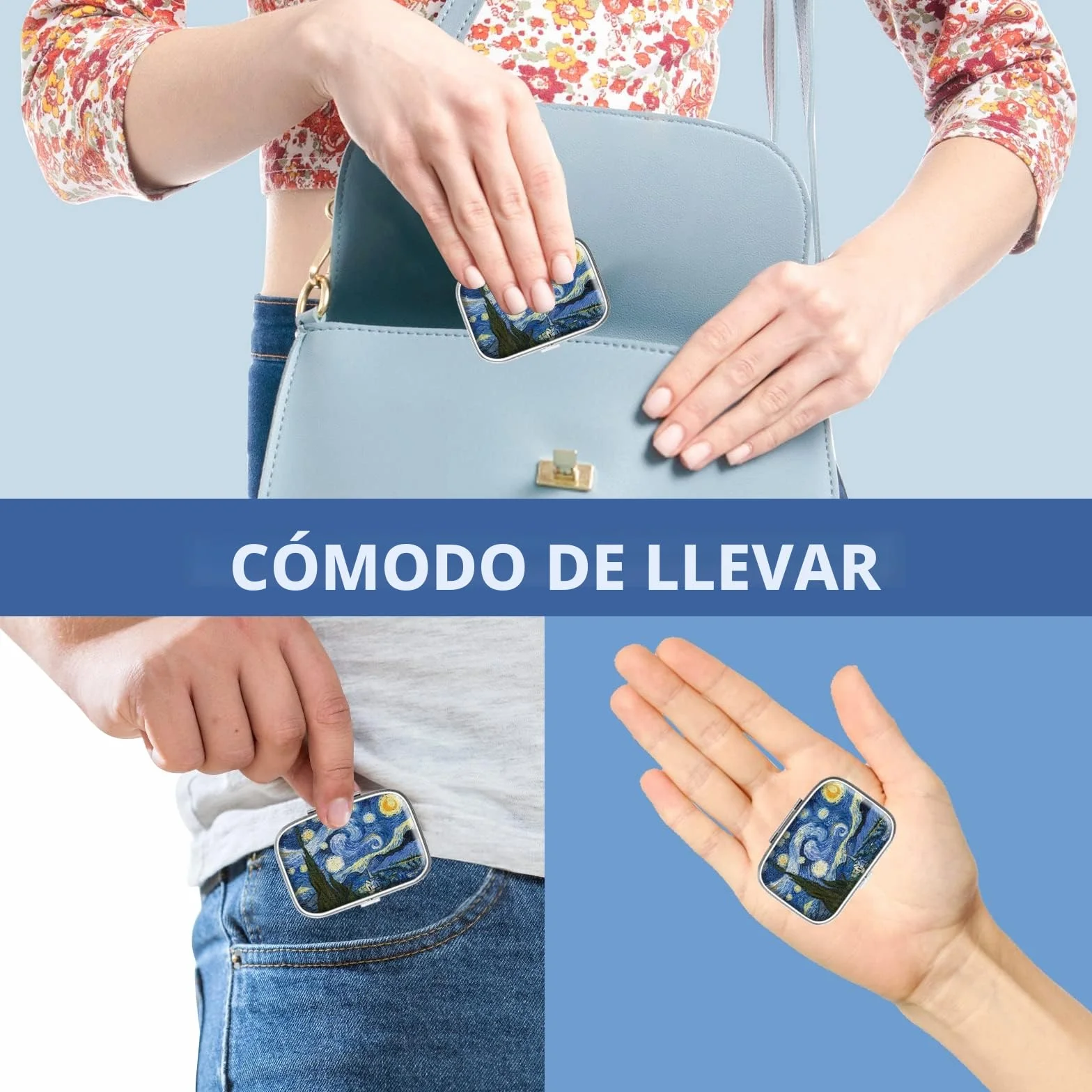 Pastillero de metal 2 compartimentos portátil para medicinas organizador de vitaminas