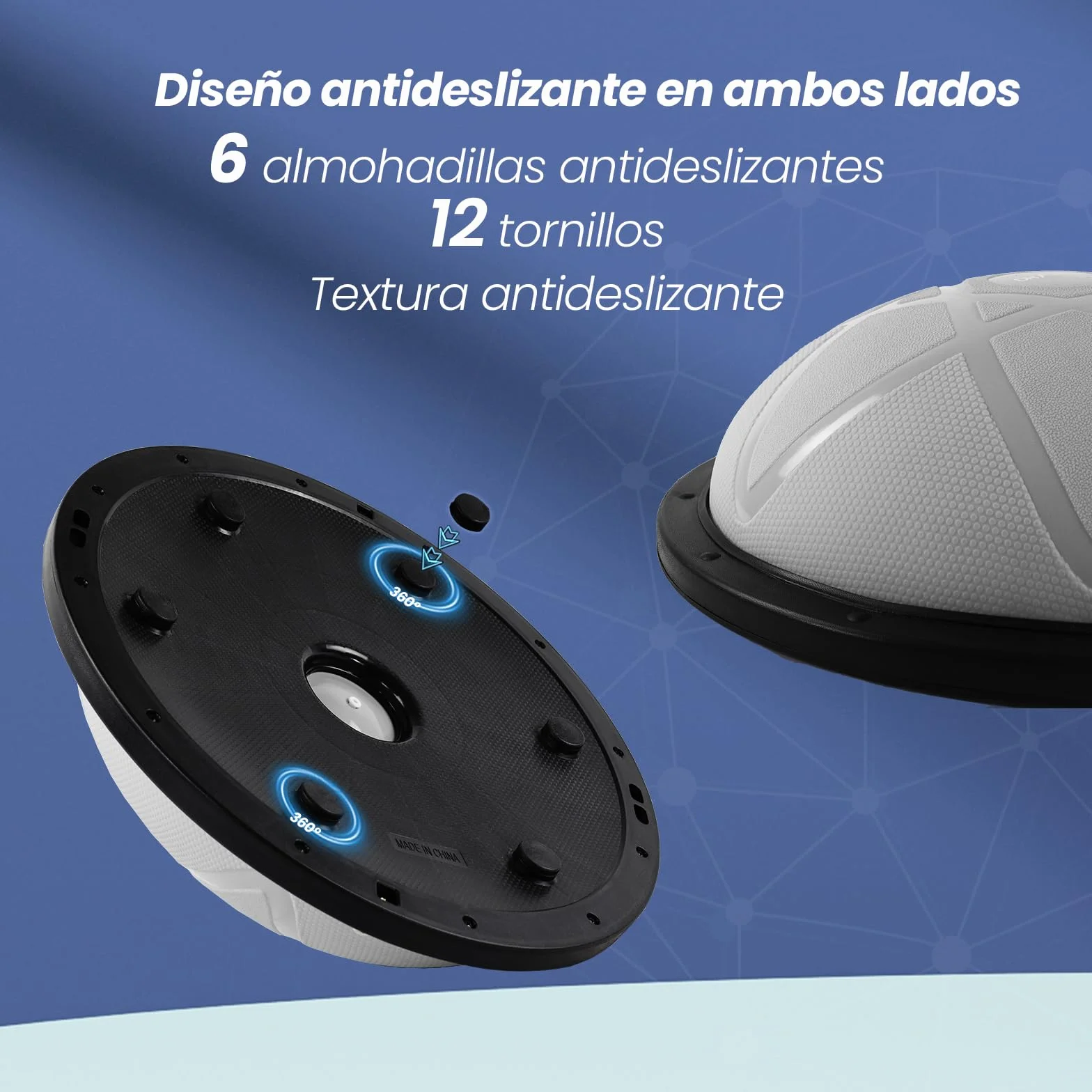 DH FitLife Pelota de equilibrio yoga 60 x 22 cm 200 kg media pelota de gimnasia con bomba y bandas