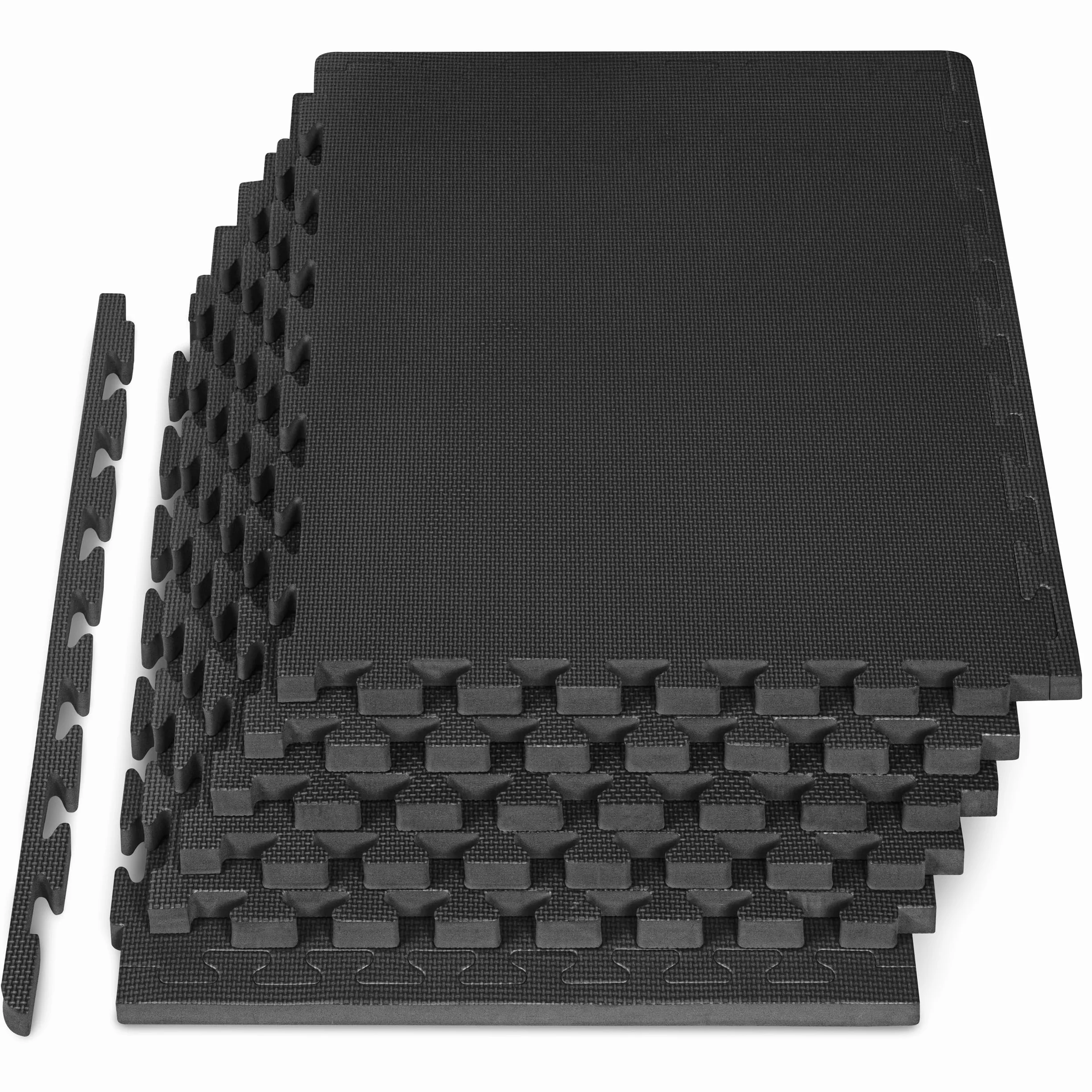 ProsourceFit Weaved Pattern Extra Thick Exercise Puzzle Mat 1-inch, EVA Foam Interlocking Tiles for Protective, Cushioned Flooring for Home and Gym Equipment; Black, 24 SQ FT, 6 Tiles