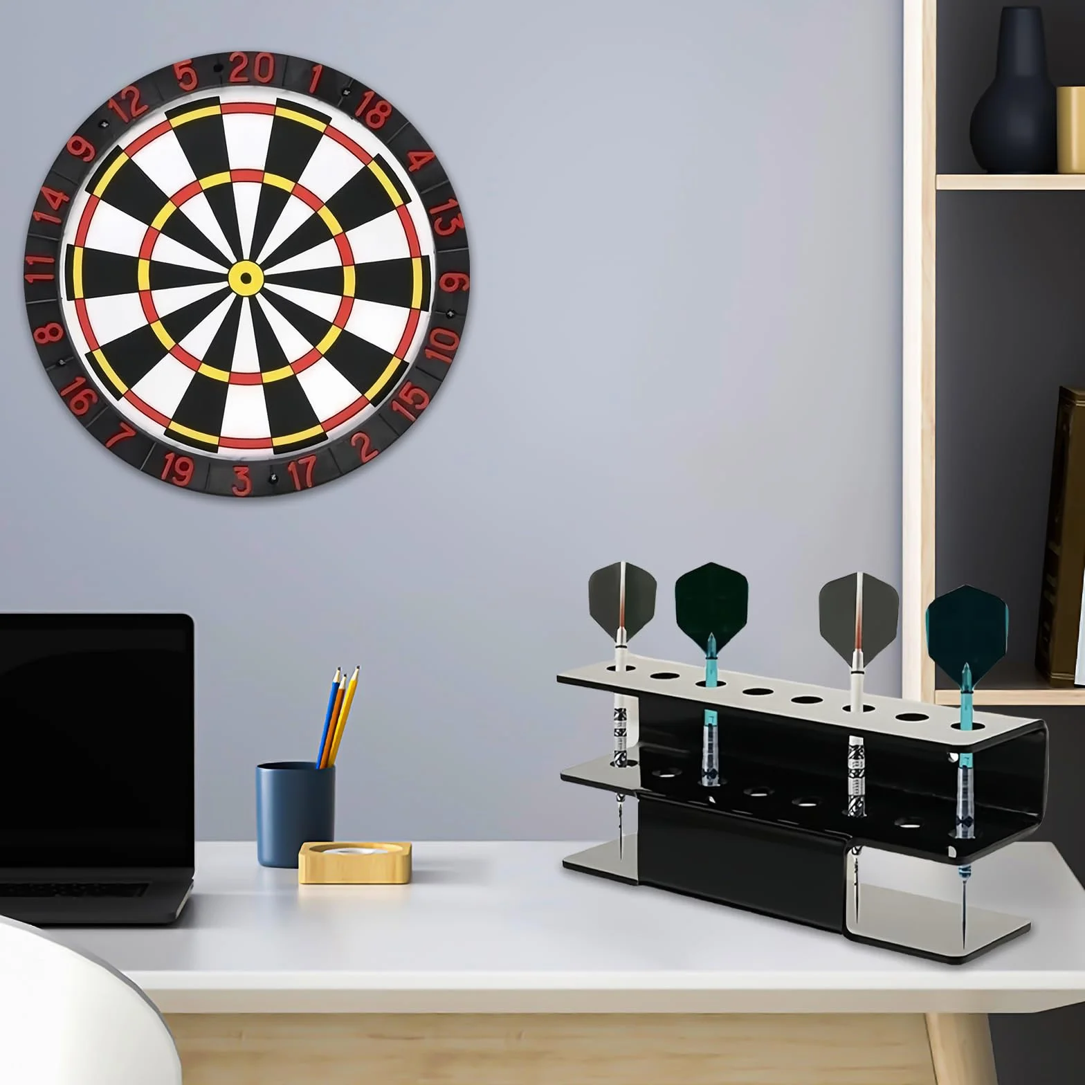 Soporte para Dardos, de Acrílico Negro para 16 Dardos, 2 Piezas Dart Holder Resistente, Almacenamiento Dardos En La Pared, Apto para Dardos de Acero y Dardos Blandos, Accesorio para Cualquier Diana