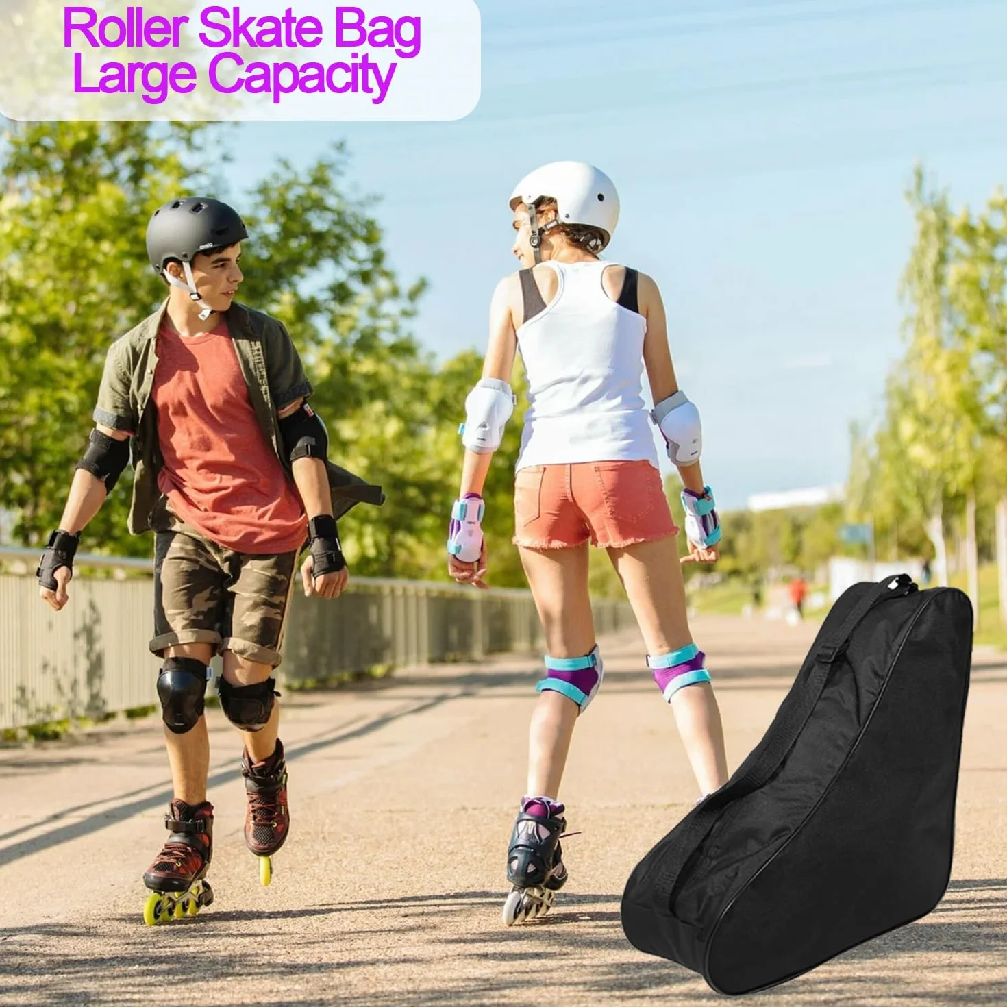 Bolsa de Patinaje de Ruedas Bolsa de Patinaje de Hielo Azul Tela Oxford Hidrófugo Bolsa para Patines 4 Ruedas Correa de Hombro Ajustable Bolsa Patines Línea