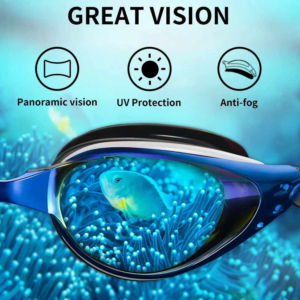 Gafas de natación, gafas de natación con lentes anti niebla para mujer niños Hombres, gafas de natación, -5, Azul