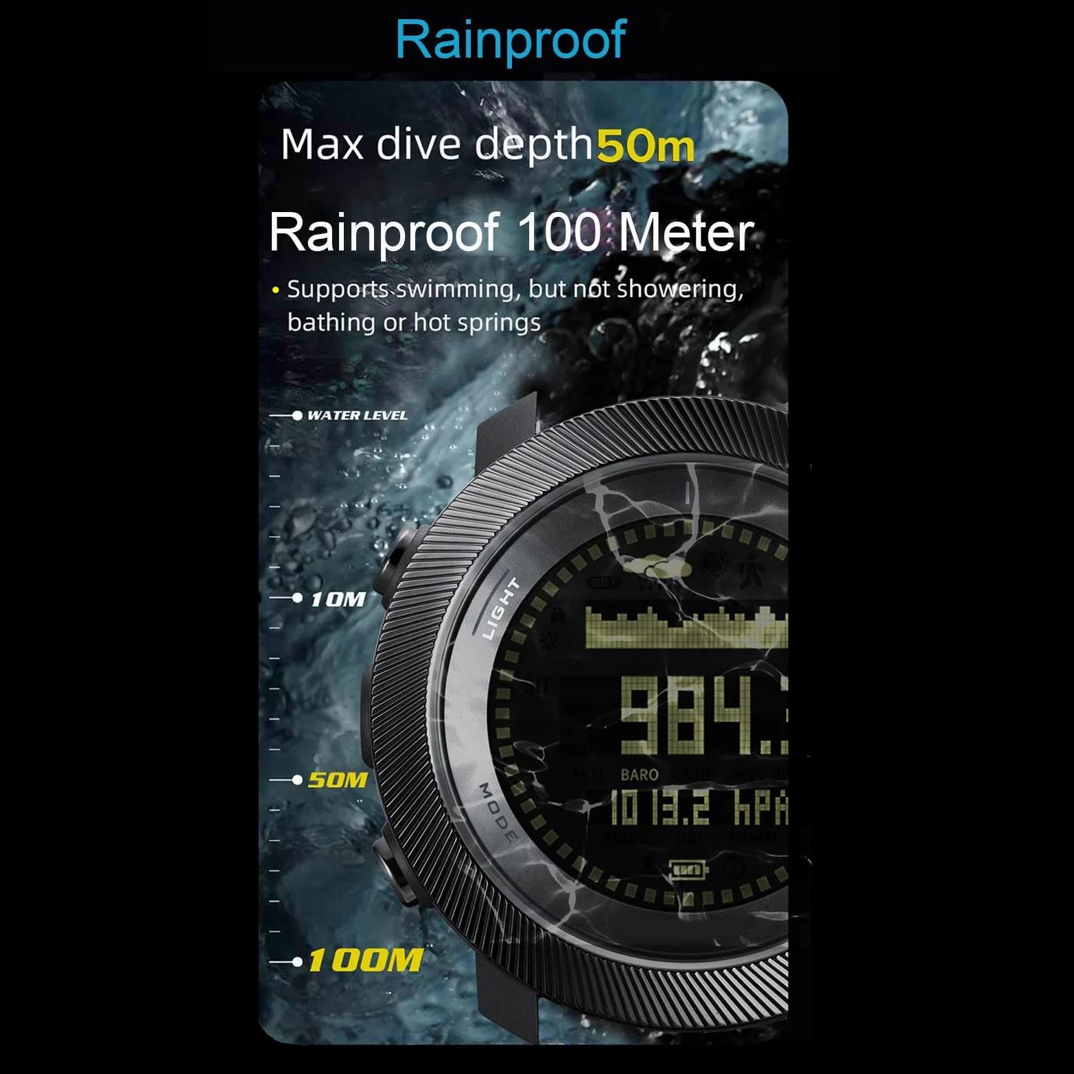 POENVFPO Reloj de Buceo Al Aire, Reloj Deportivo Digital con Retroiluminación LED y Brújula, Resistente Al Agua hasta 328 Pies para Buceo y Actividades Aire