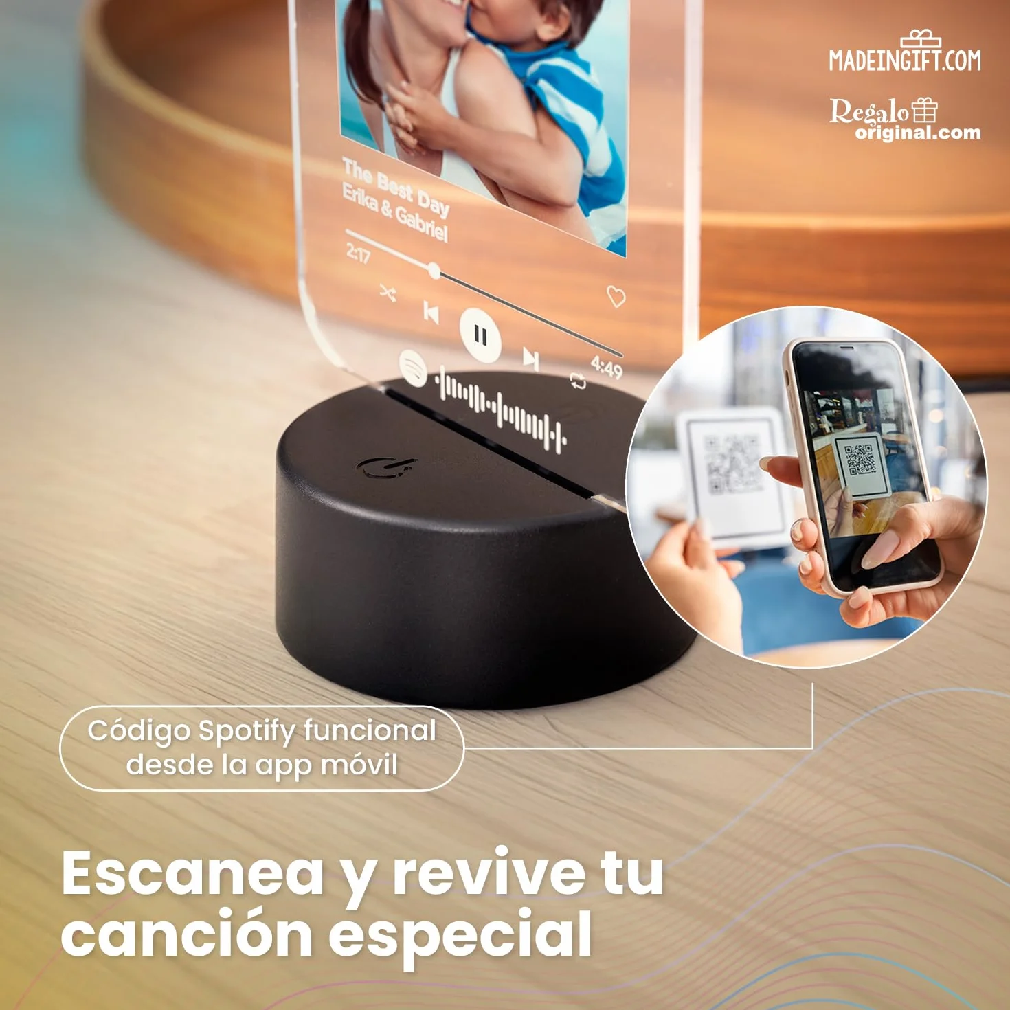 Lámpara Spotify Personalizada con Foto y Código Escaneable - Regalo Original para Parejas