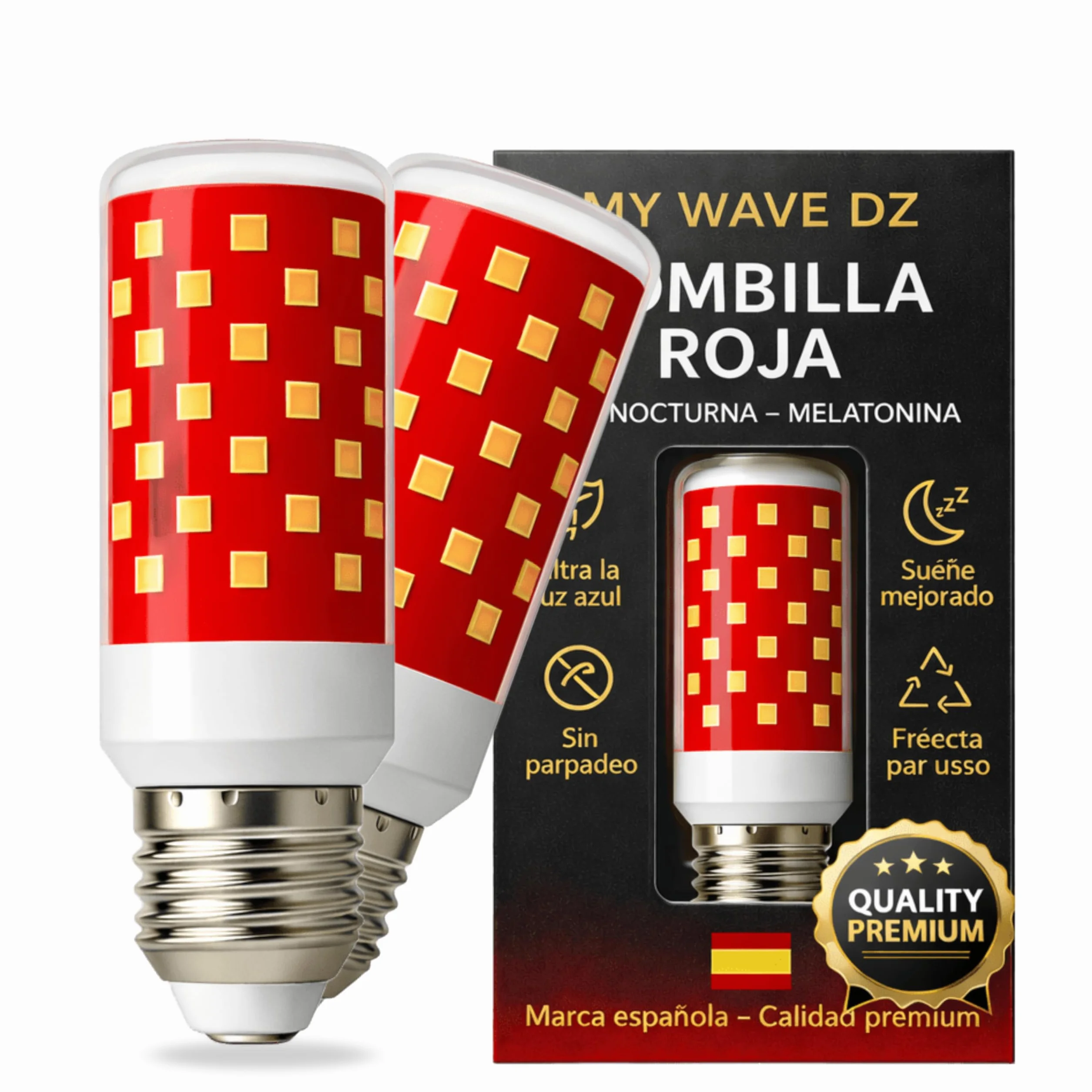 Bombilla Luz Roja Nocturna Melatonina E27 E14 Pack 2 Sin Luz Azul ni Flicker