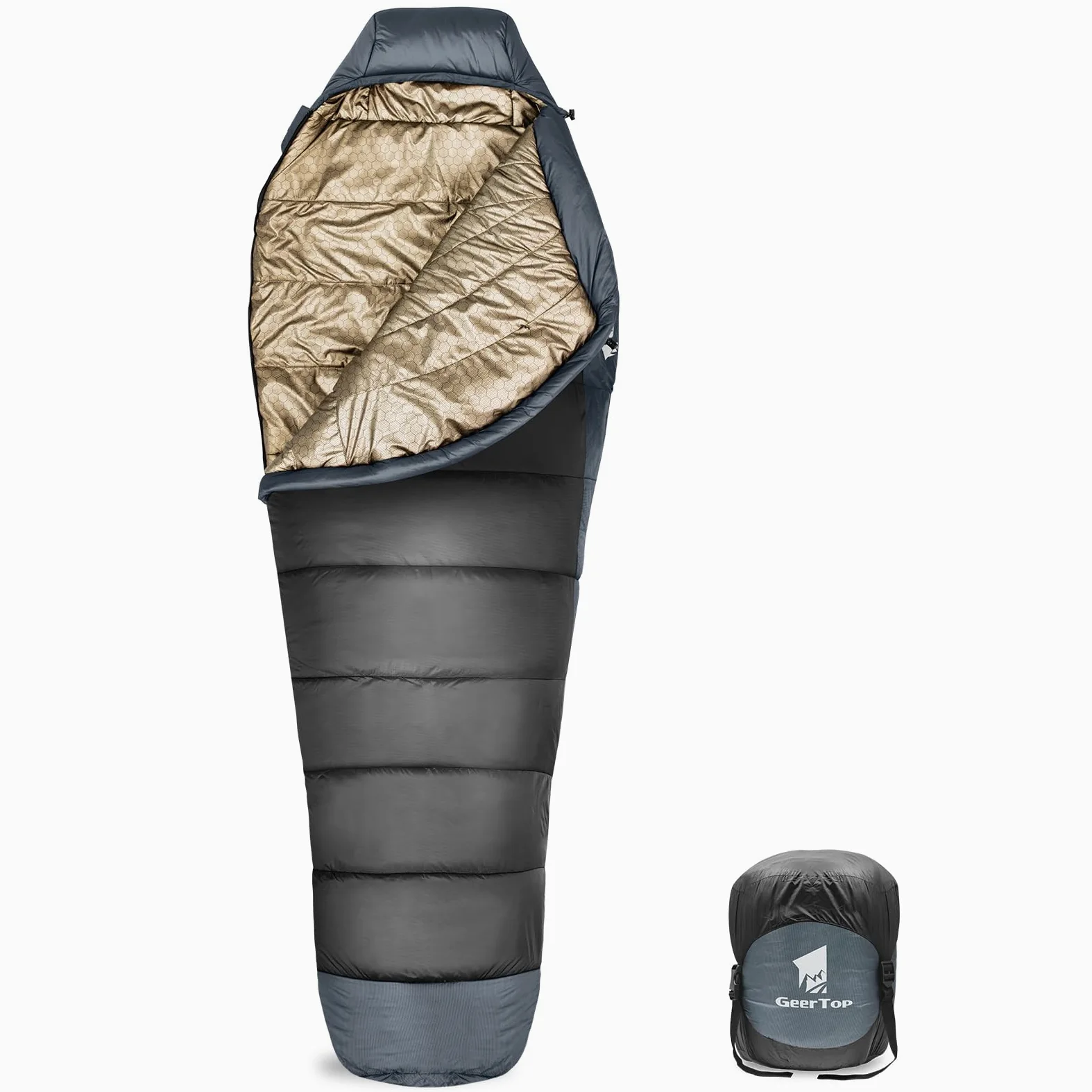 GEERTOP Saco de Dormir Invierno Momia para Adultos - Grafeno & Fibra Vegetal, 3-4 Estaciones (1500g, Confort -3°C a 4°C), Repelente al Agua, para Camping y Coche