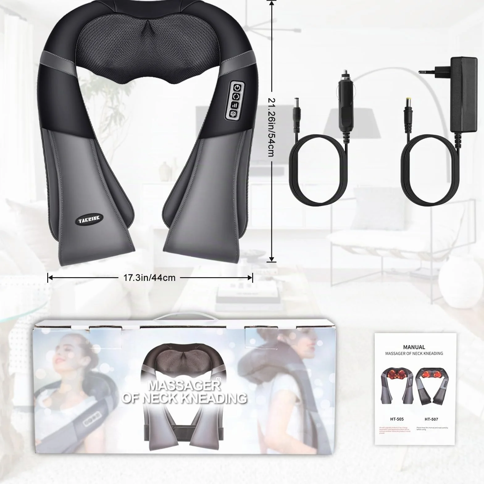 Masajeador Shiatsu 16 Cabezales de Masaje Integrados Hombros Cuello 3 Velocidades Dirección Ajustable Calor