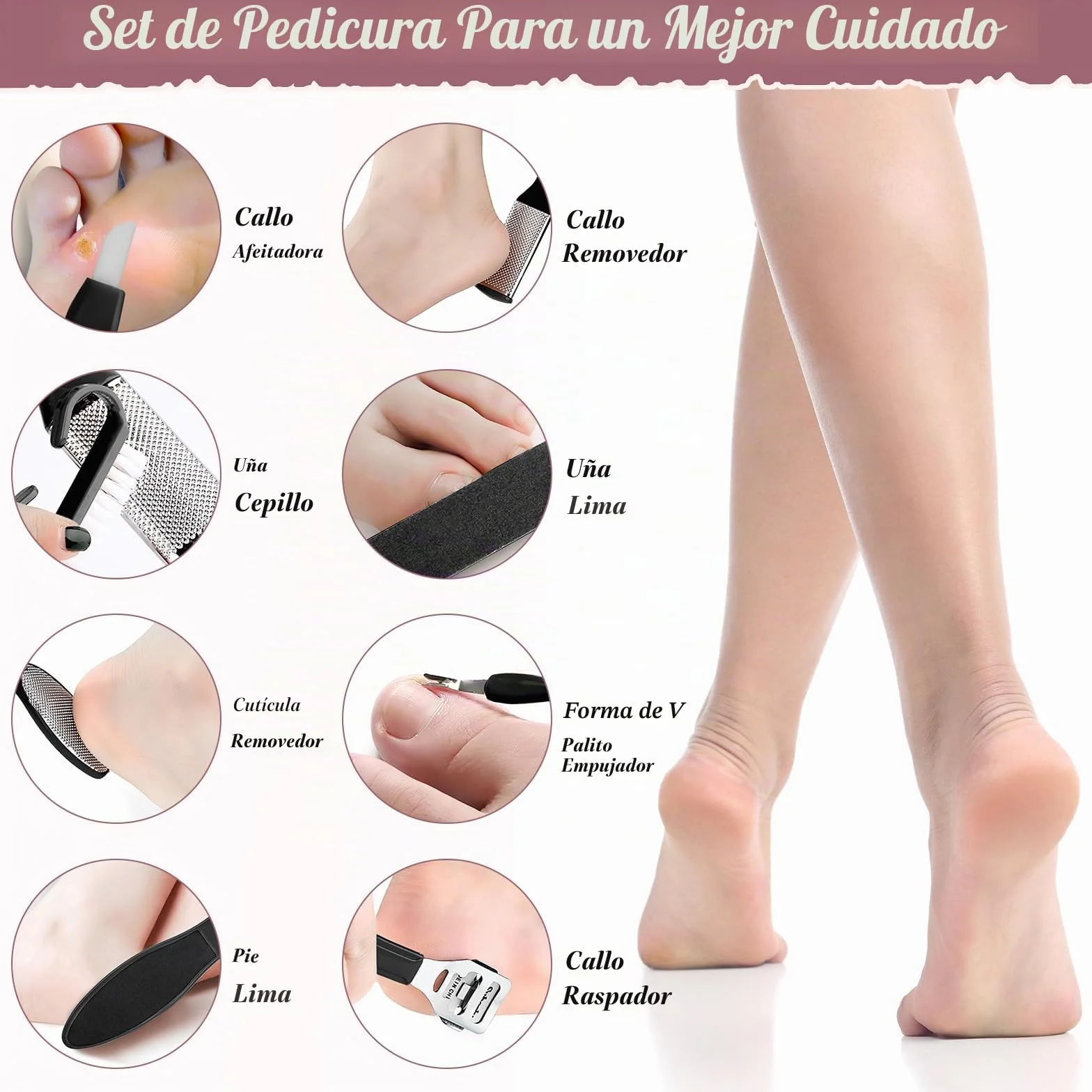 Lima Electrica Pedicura Profesional Recargable IPX7 Impermeable Metal 3 Recambios 5 Niveles 1200MAH 2 Velocidades