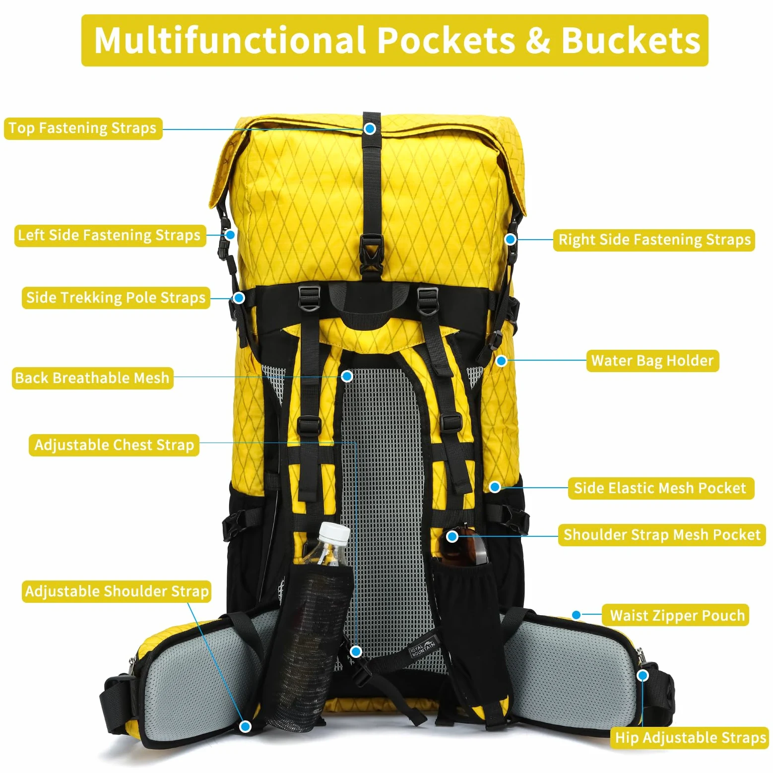 Mochila de senderismo, 40 L a 50 L, bolsa de senderismo de gran capacidad, mochila de camping con marco interno, mochila deportiva ligera X-PAC mejorada, mochila de viaje para escalada de montaña y