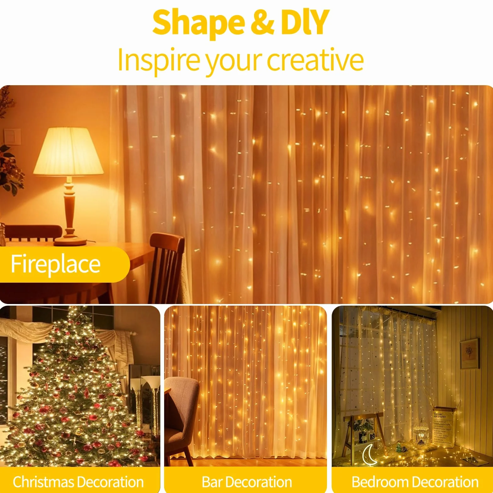 CNMTCCO Cortina de Luces 300 LED 3x3m 8 Modos con Remoto USB Resistente al Agua