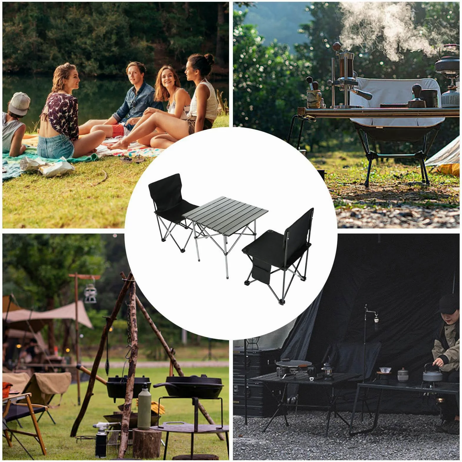 Oxford Camp Gear - Mesa de Camping Plegable, Mesa de Picnic Ligera y 2 sillas para Senderismo, Muebles de Exterior portátiles para Adultos, Barbacoa y Viajes